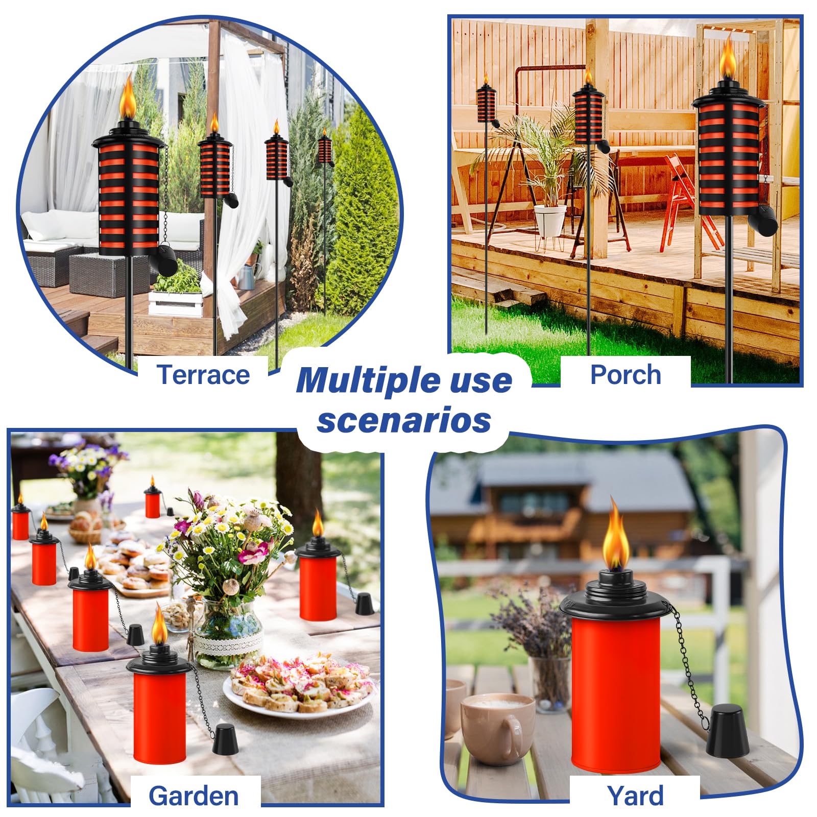 Fan-Torches 6 Pack Citronella Metal Garden Torches, 59-Inch Outdoor Décor For Party & Pathway