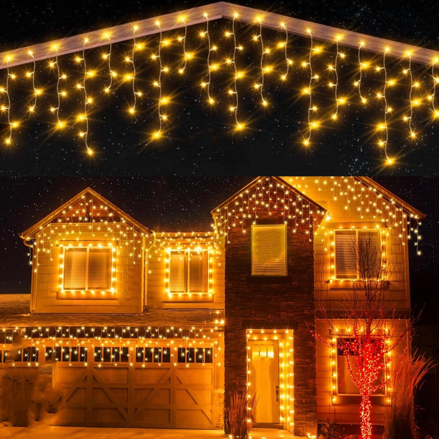 LED Icicle Lights Outdoor 32.8FT, Warm White 400 LED Icicle Waterproof Christmas Decorations String Lights with Timer Remote, 8 
