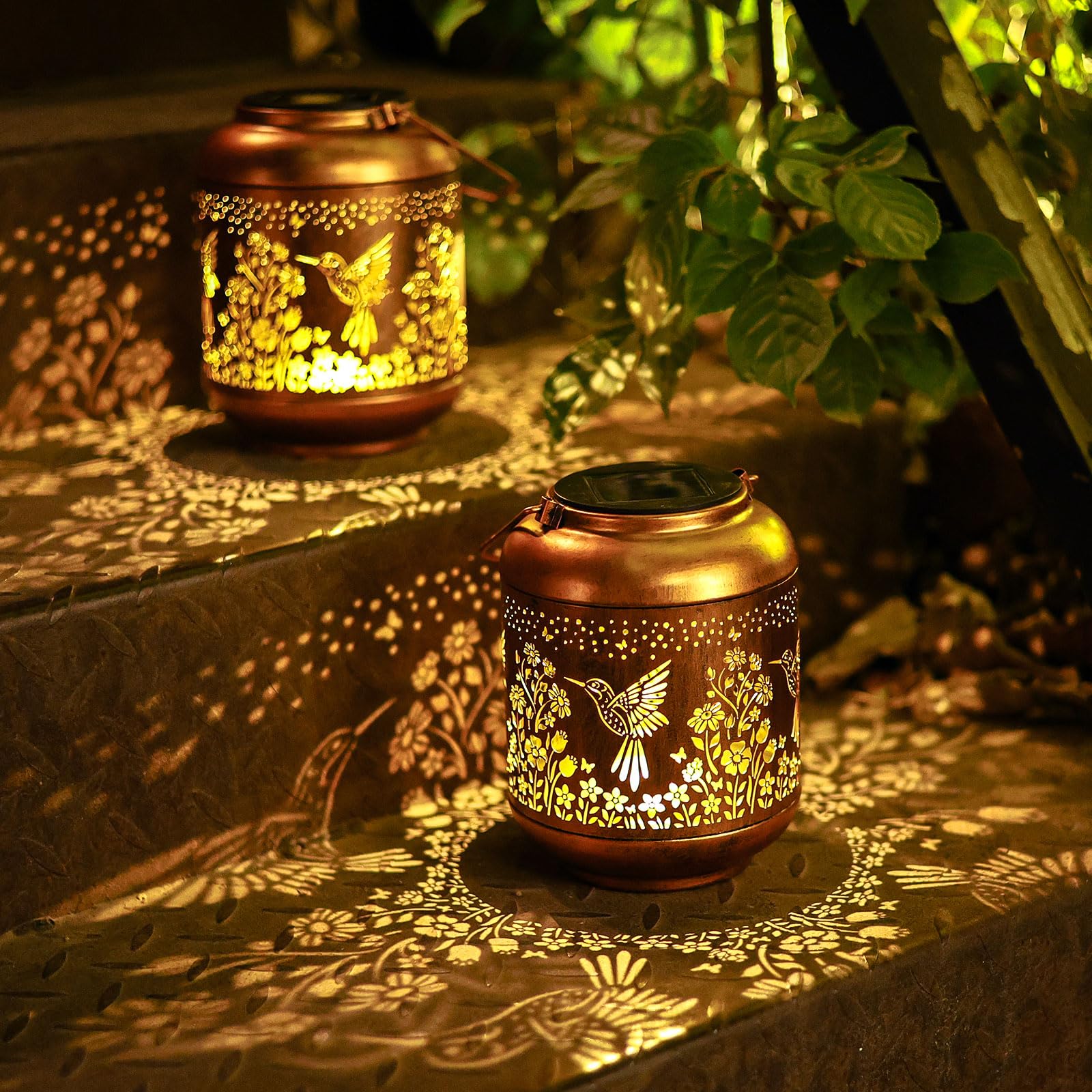 2Pack Hummingbird Solar Lanterns Outdoor Waterproof Birthday Gifts For Women Mom Grandma Metal Solar Decorative Led Lantern Outside For Garden Decor  Yard  Patio  Porch  Backyard  Pathway  Landscape