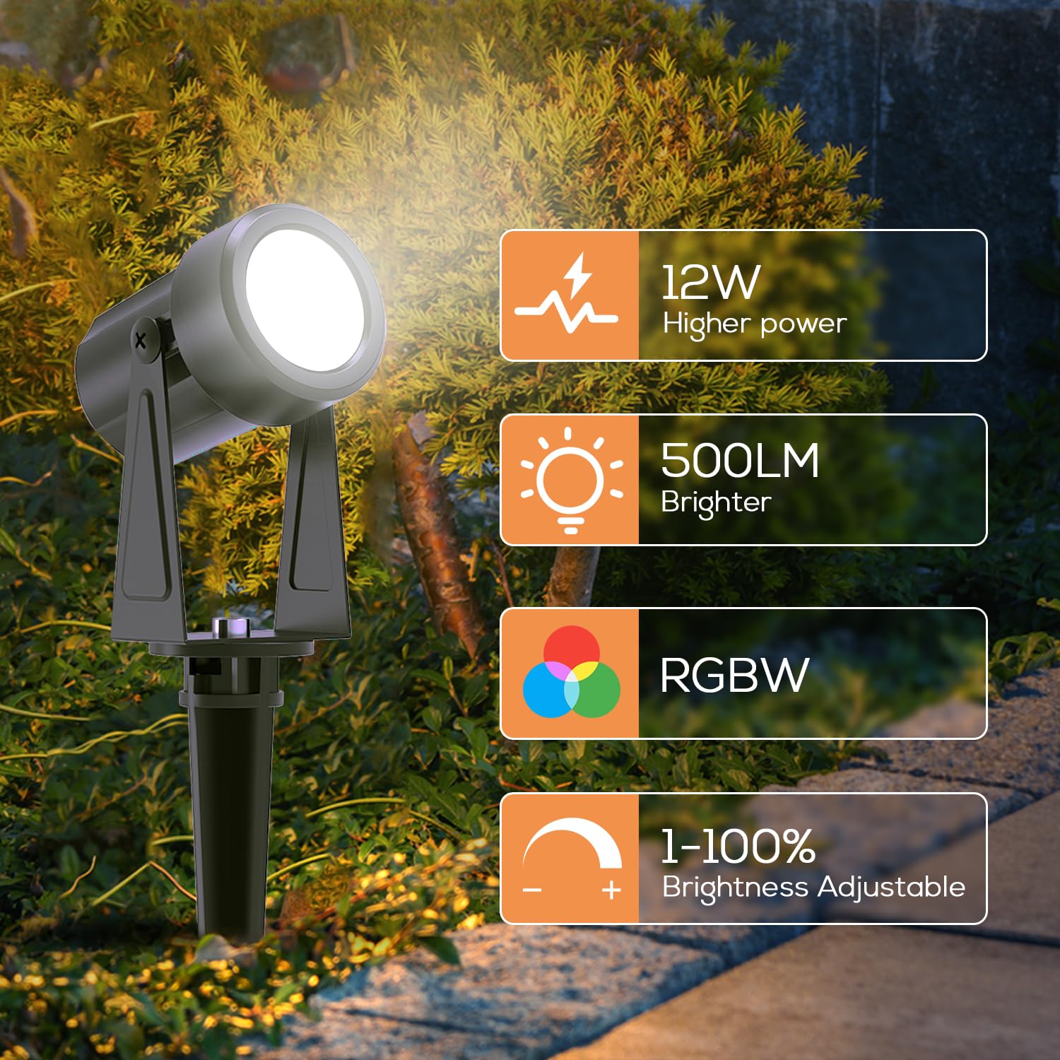 Sunthin Outdoor Landscape Lighting With Remote, Rgbw Color Changing Spot Uplights, 8 Pack