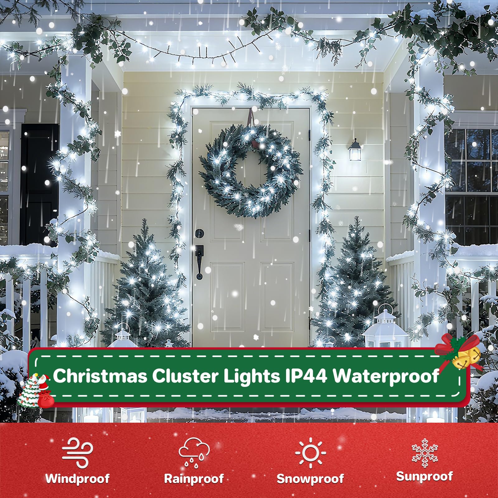 Christmas Cluster Lights Plug-In -52Ft 800 Led Fire ers String Lights 8 Modes Timer Waterproof Twinkle Fairy Lights For Christmas Tree Garland Party (Cool White)