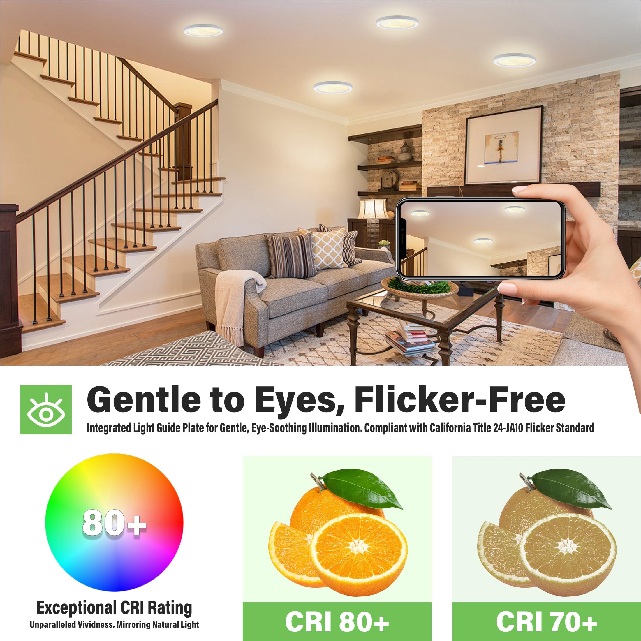 Novelux 7.3'' Flush Mount Ceiling Light Dimmable With Etl Cert, 5Cct Led Moon Style Round Light Fixture For Bedroom, Bathroom, K