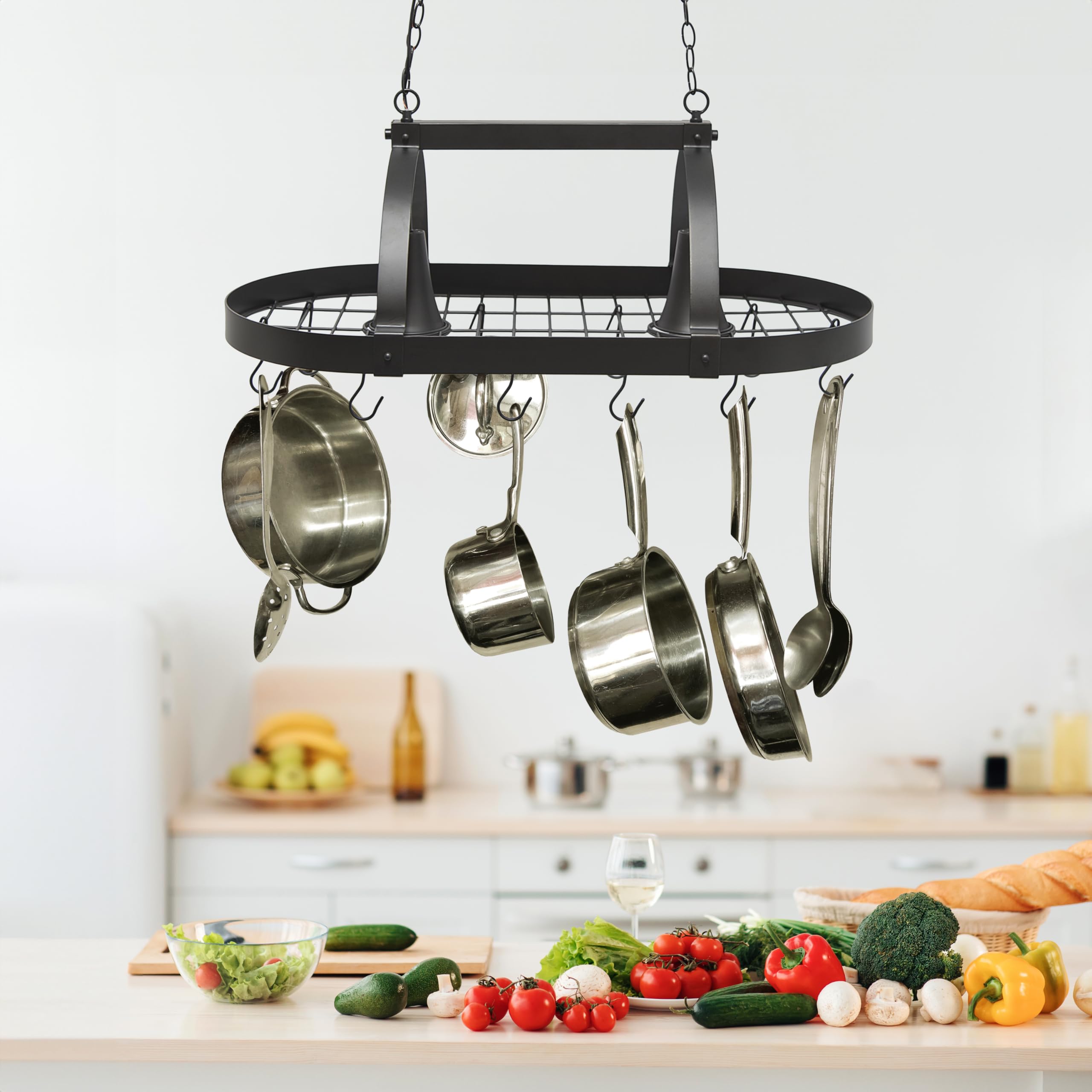 Elegant Designs Pr1000-Orb Home Collection 2 Light Kitchen Pot Rack With Downlights, Oil Rubbed Bronze