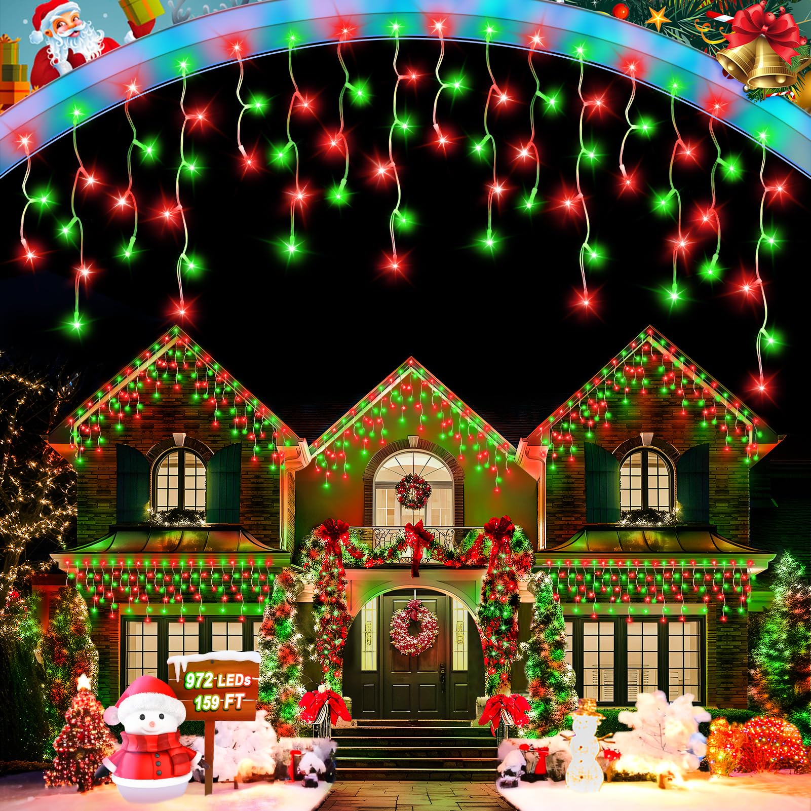 JIXXULVU Christmas Lights - 106FT 972LED Waterproof Red and Green Fairy Lights, 8 Modes, Connectable for Outdoor Decoration