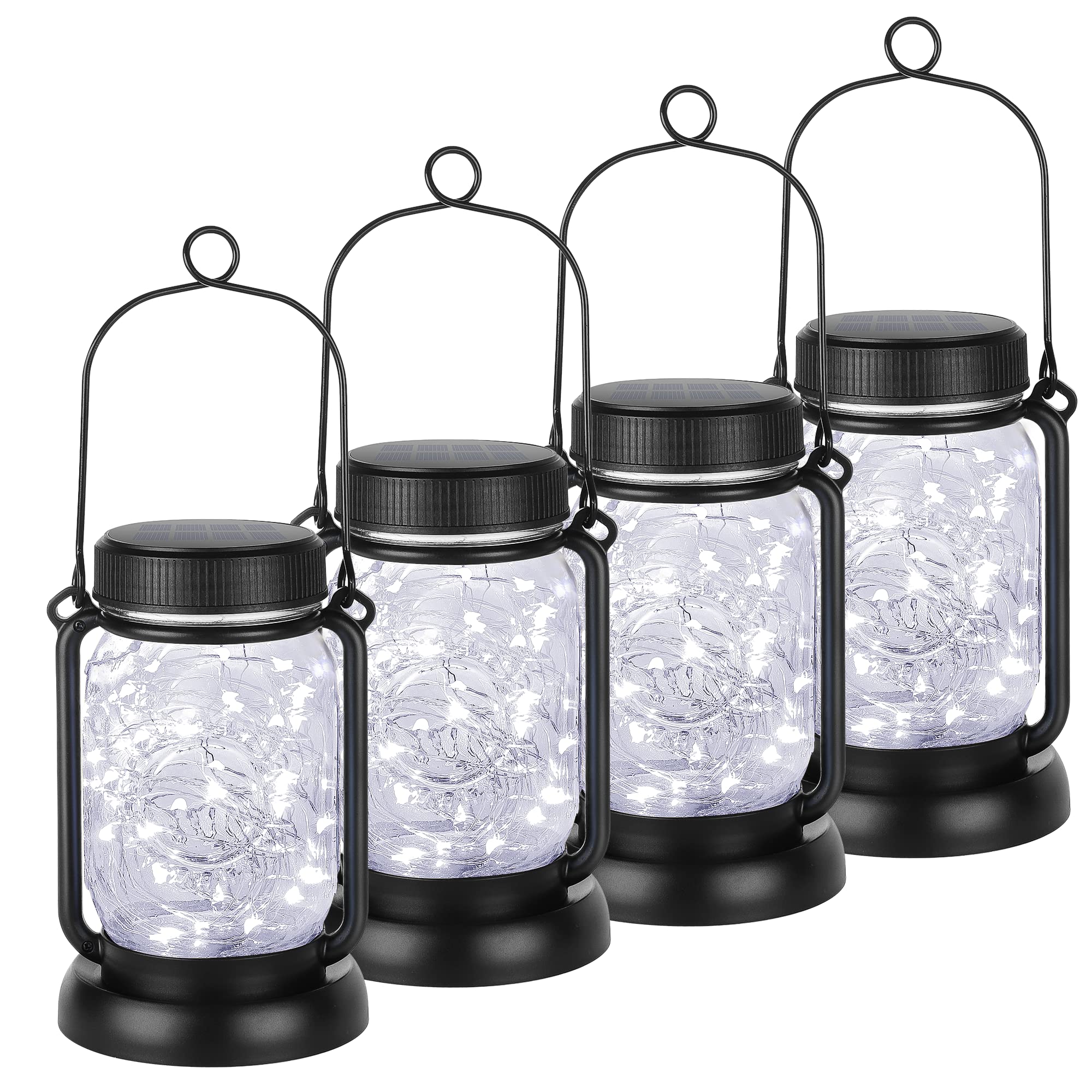 Mlambert Solar Hanging Mason Jar Lights, 30 LEDs, Waterproof, Cool White, Model OKDMX-USML-001, 4 Pack for Outdoor Decor