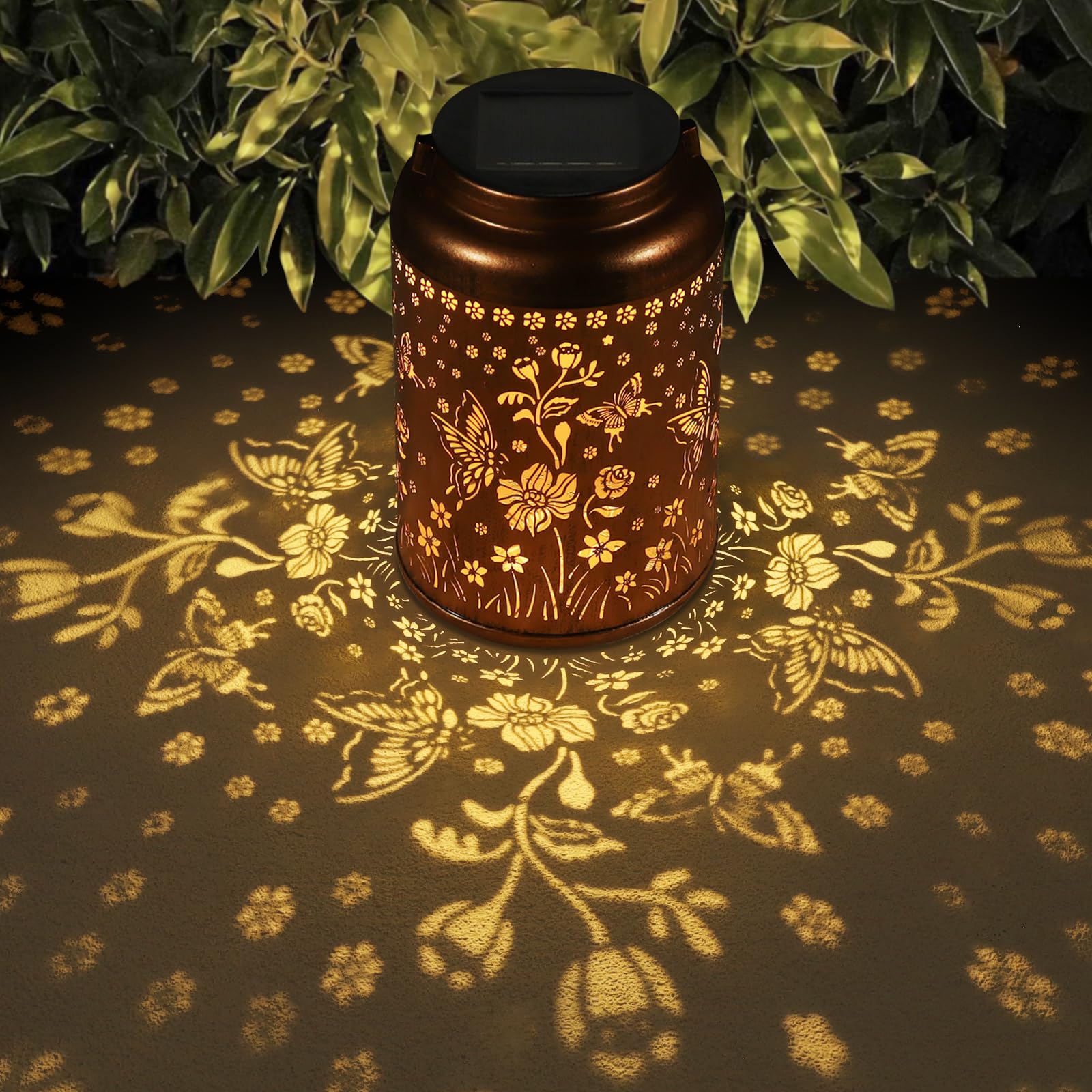 Tepaken Solar Lanterns Outdoor Waterproof Metal Hummingbird Garden Decor Gold T-DL-105