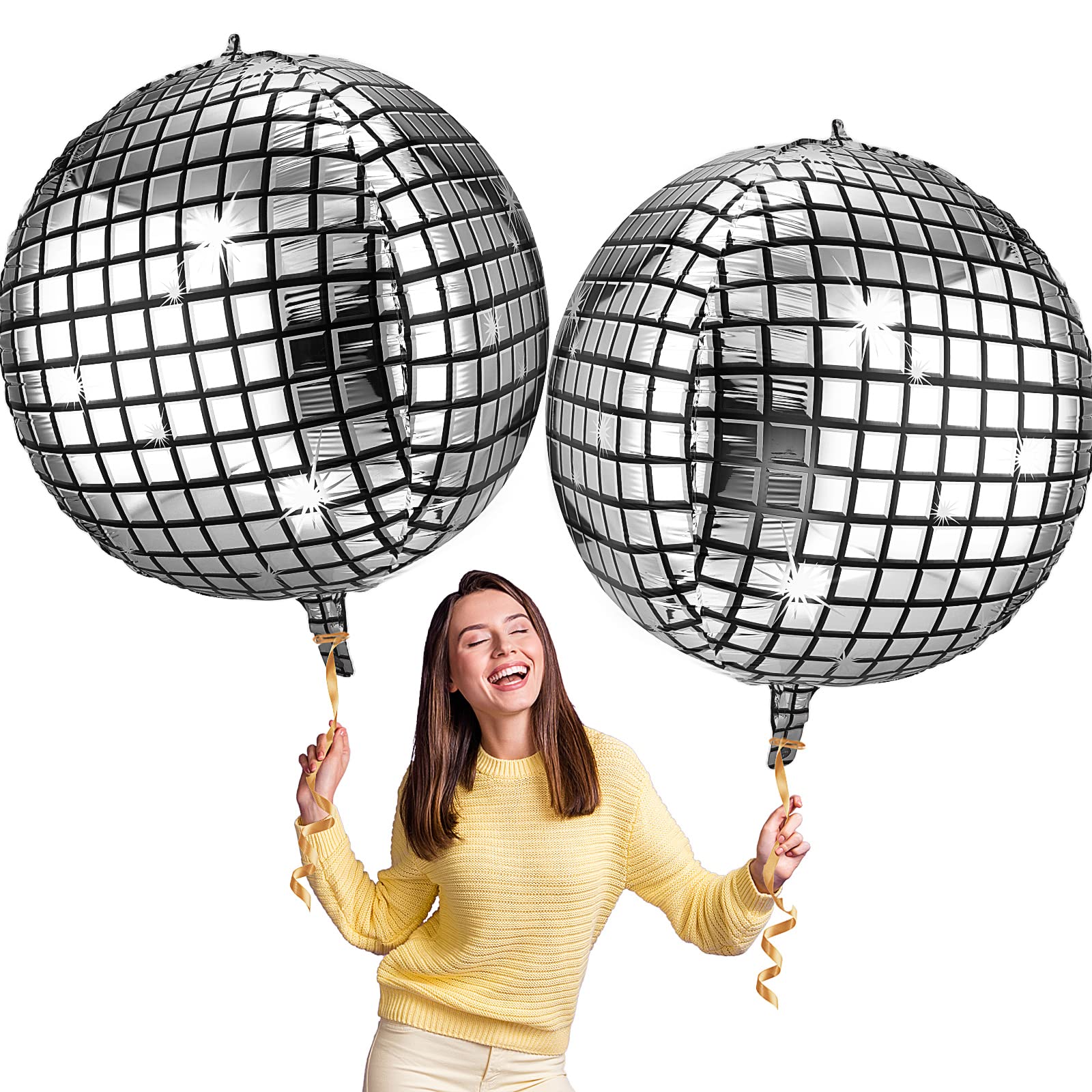 Honoson 12 Pcs 32 Inch Extra Large Disco Ball Balloons 70s Party Decorations 4d Aluminum Foil Disco Decor Party Decors and Suppl