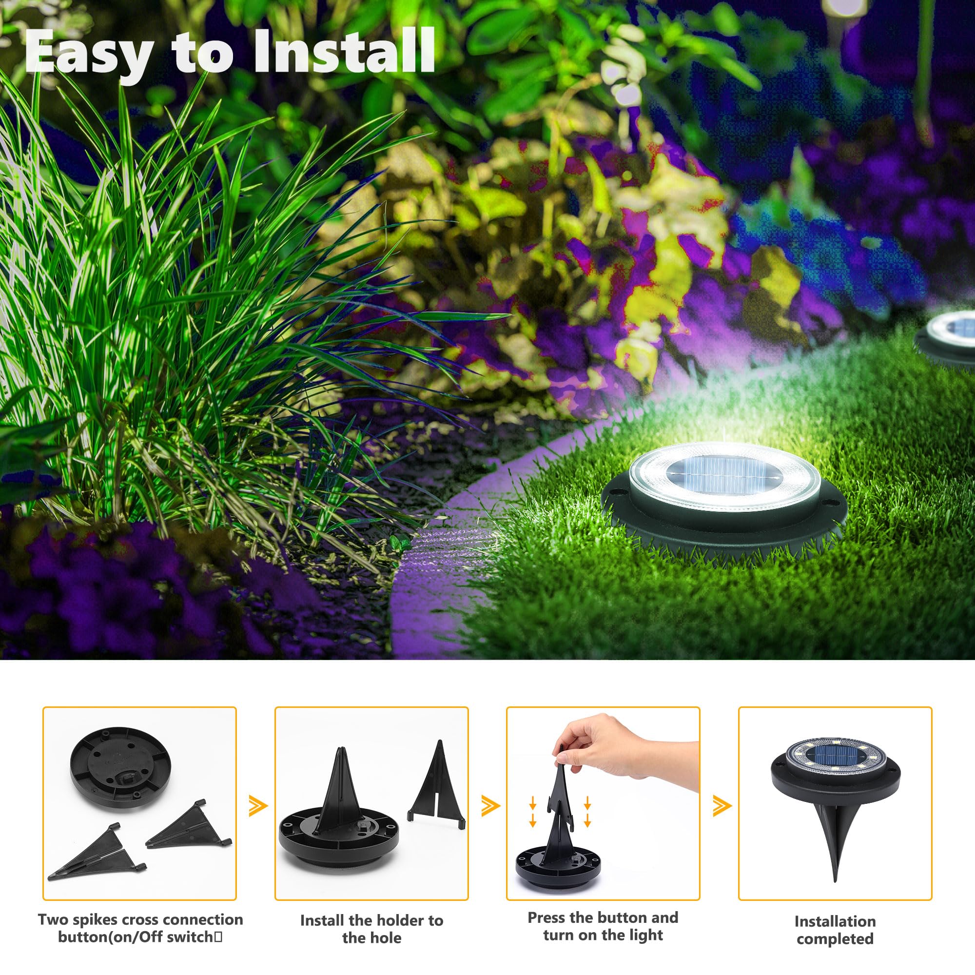 Flacchi Solar Ground Lights - Waterproof Outdoor Disk Light for Yard, Pathway, Driveway - 8 Pack, Cool White, Model YN001
