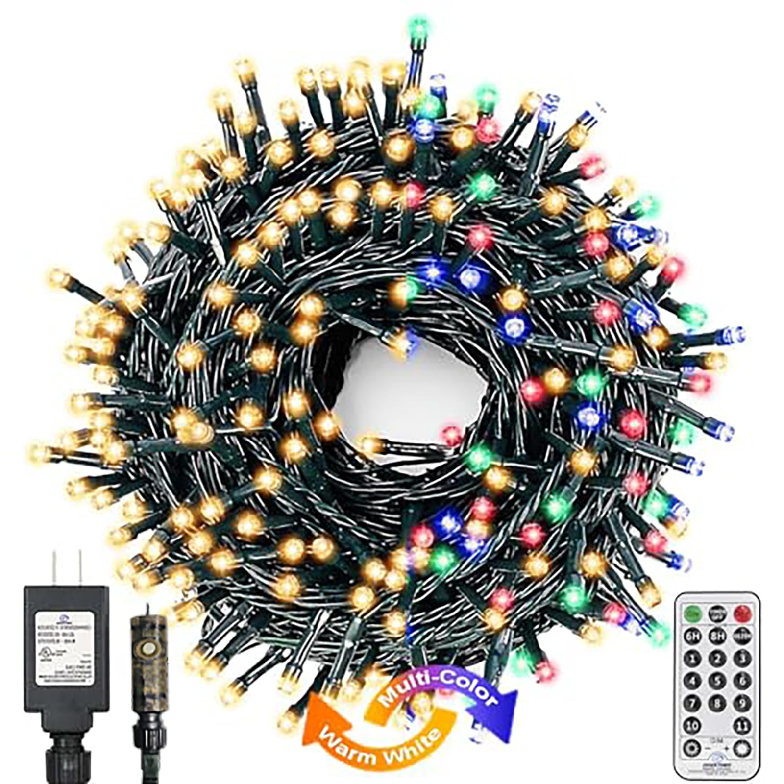 Decute Colors Changing Christmas Tree Lights 4 Colors in 1 String Lights, 11 Modes 300Leds 108FT Extendable Waterproof Indoor Ou