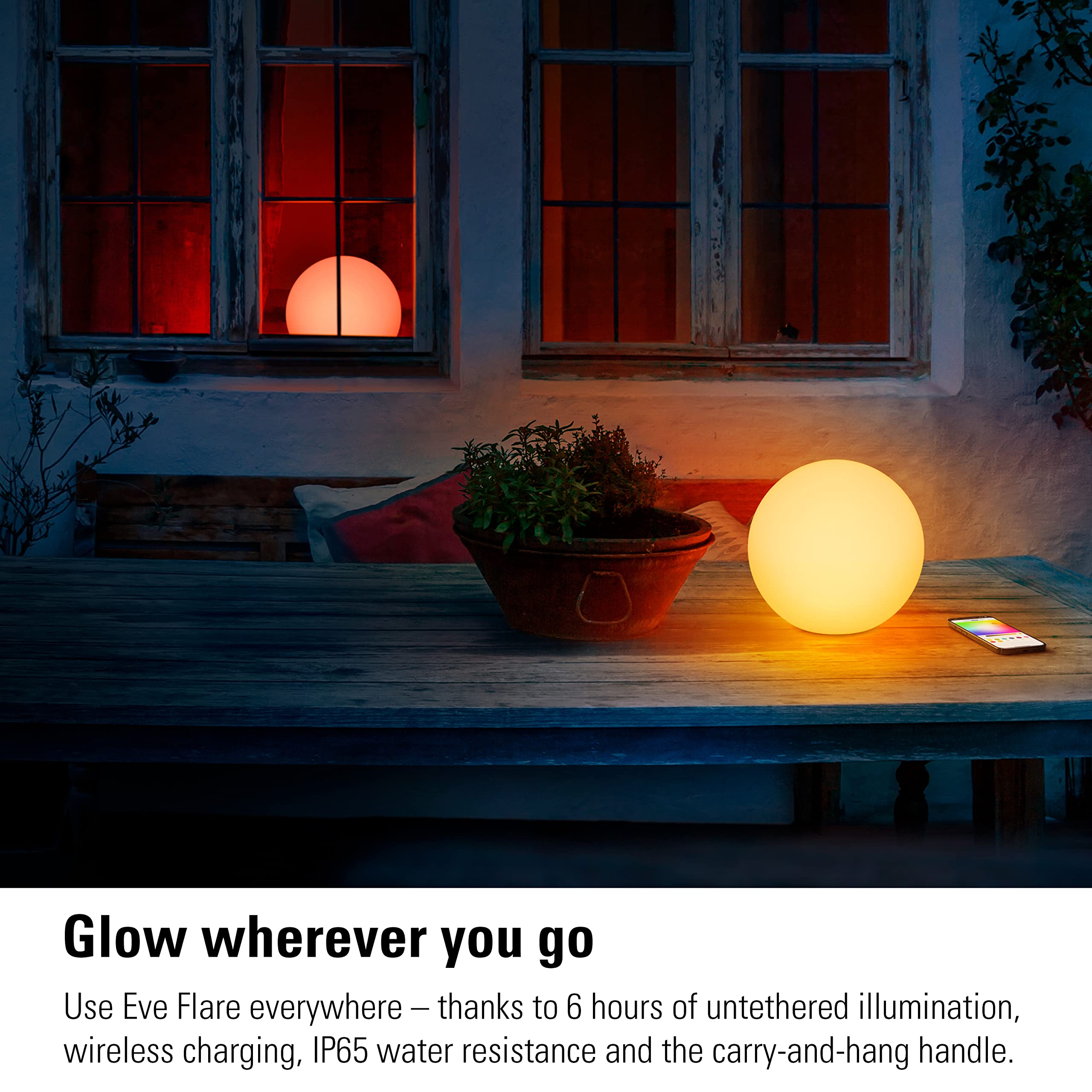Eve Flare Portable Smart LED Lamp - Apple HomeKit, IP65, Wireless Charging, Bluetooth, White, Model 20EBV9901
