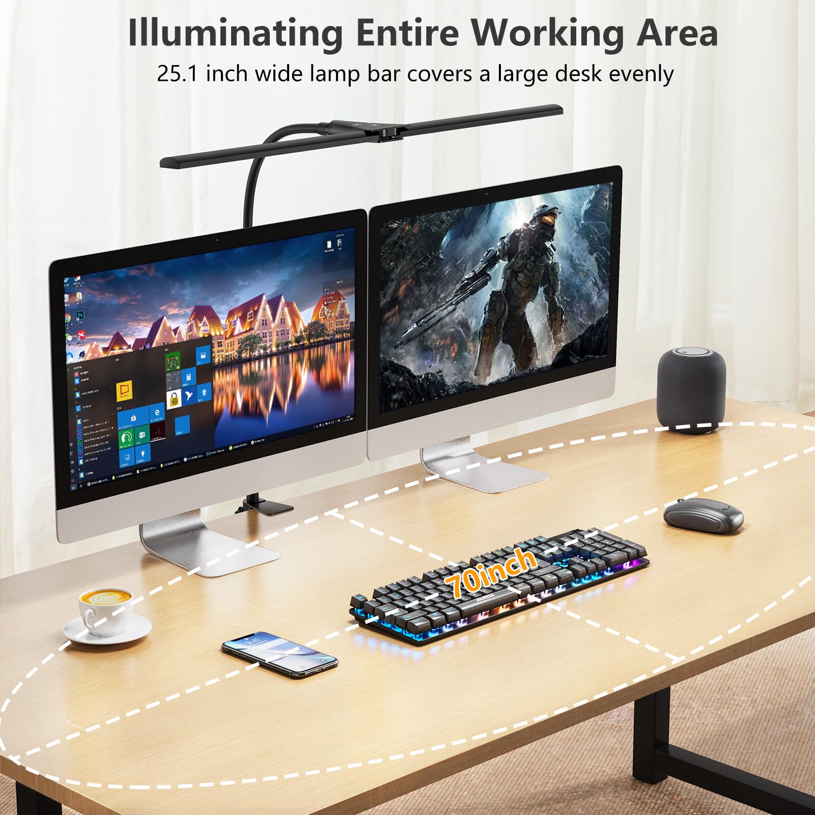 EppieBasic LED Desk Lamp, Double Head Architect Light, 1200LM, Eye Protection, Black, Aluminum