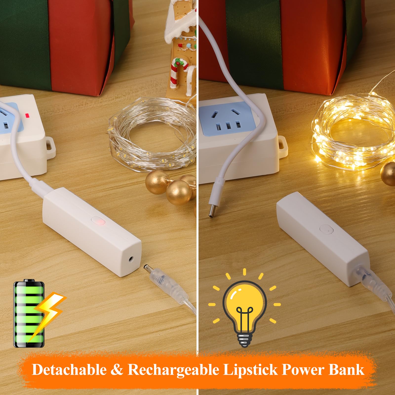 Lakumu Fairy Lights, Battery Operated Twinkle Lights, 32FT(16FT*2), Warm White, Silver Plated Copper Wire, Model LH-CD-DC-001