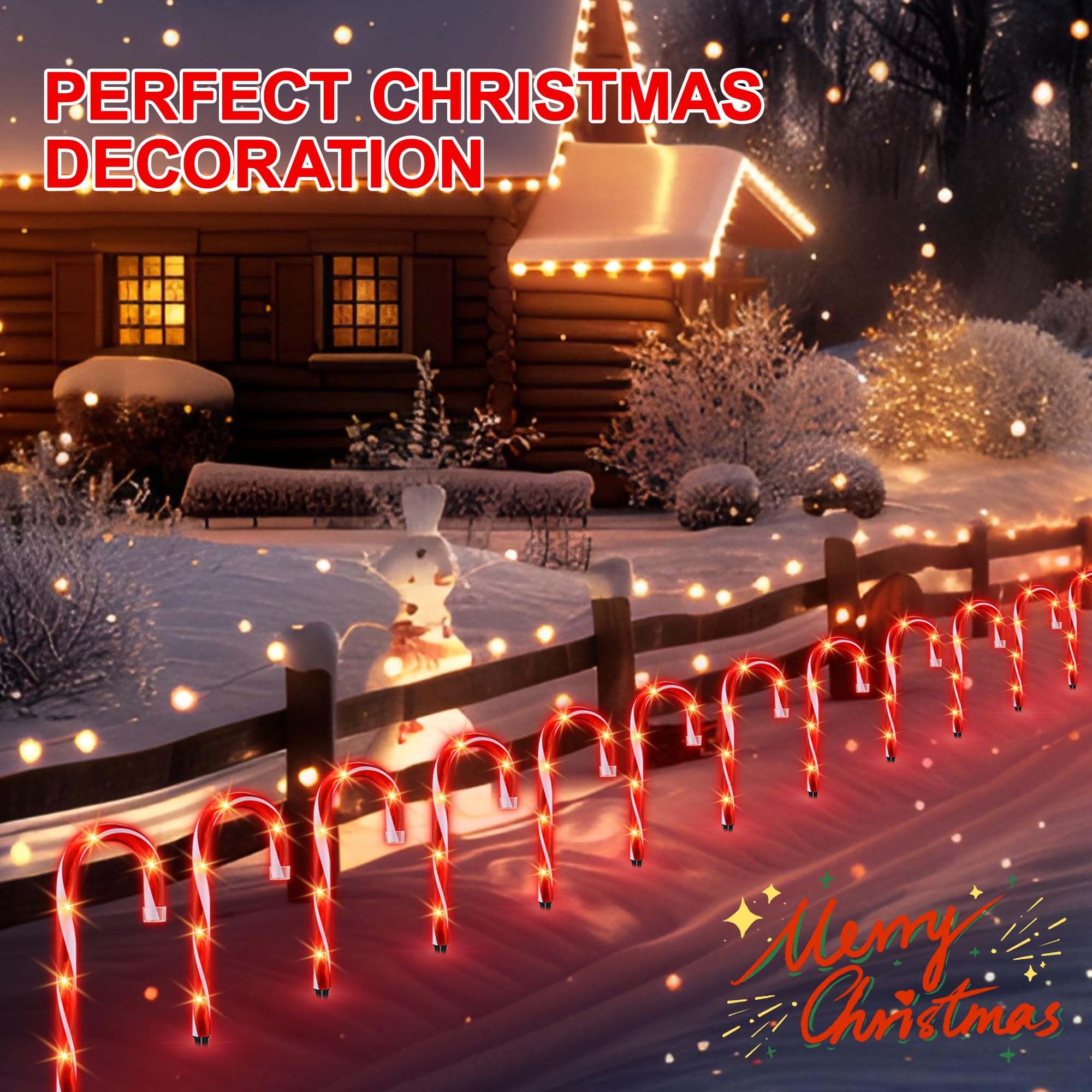 10'' Christmas Candy Cane Lights (10Pcs) For Landscape Decoration,Red & White Pathway Makers Lights (Include Stakes)