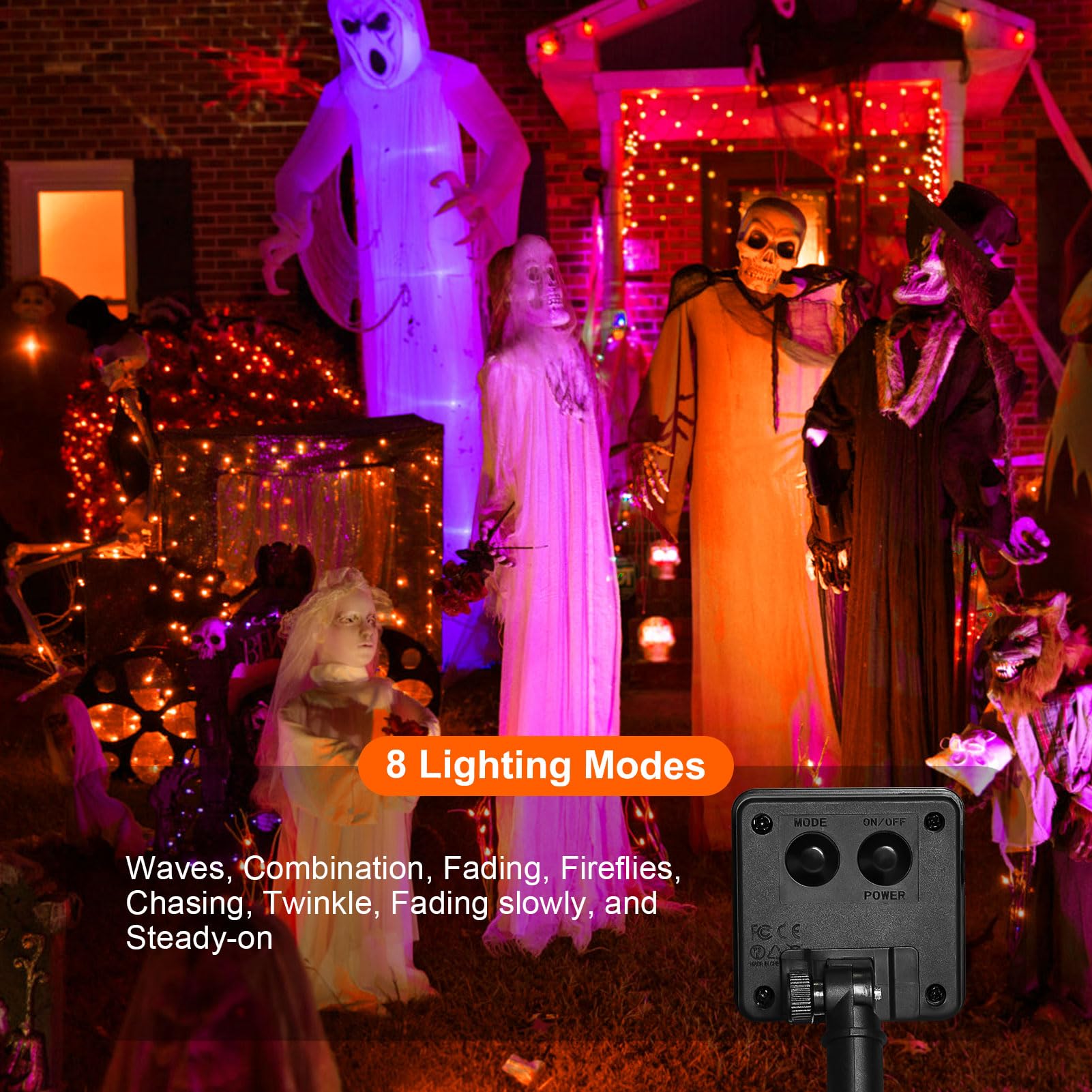 Solar Powered String Lights Outdoor, 2 Pack Total 200 Led 66Ft Solar Powered Halloween Decorative Fairy Lights 8 Modes Black Wir