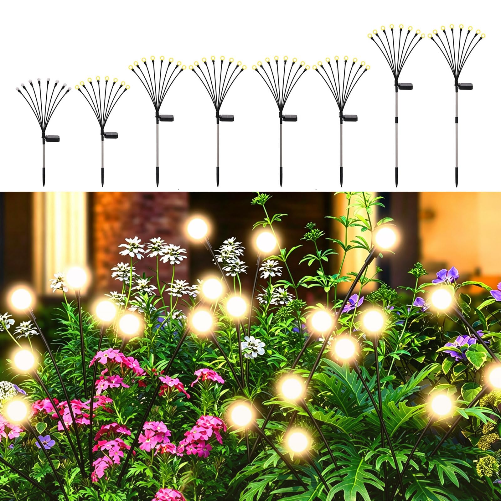 Petriveil Solar Firefly Lights Warm White, 8 Modes 800mAh Swaying Firefly Yard Lights Solar Powered Outdoor Waterproof for Outsi