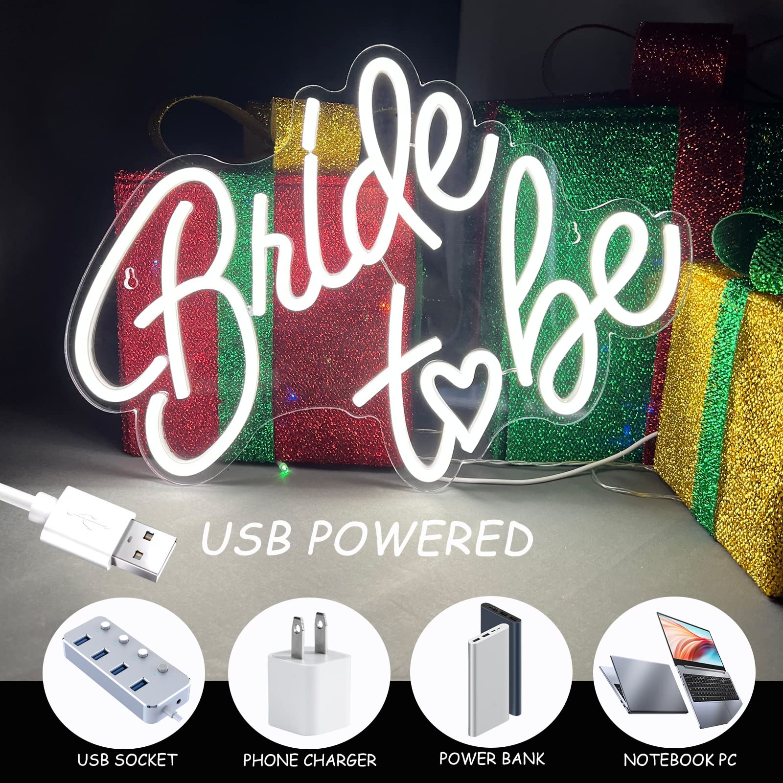 Bride To Be Neon Sign  White Led Neon Light Signs Usb Wedding Light Signs For Bridal Shower Bachelorette Engagement Party Backdrop With 15 Pcs Balloon