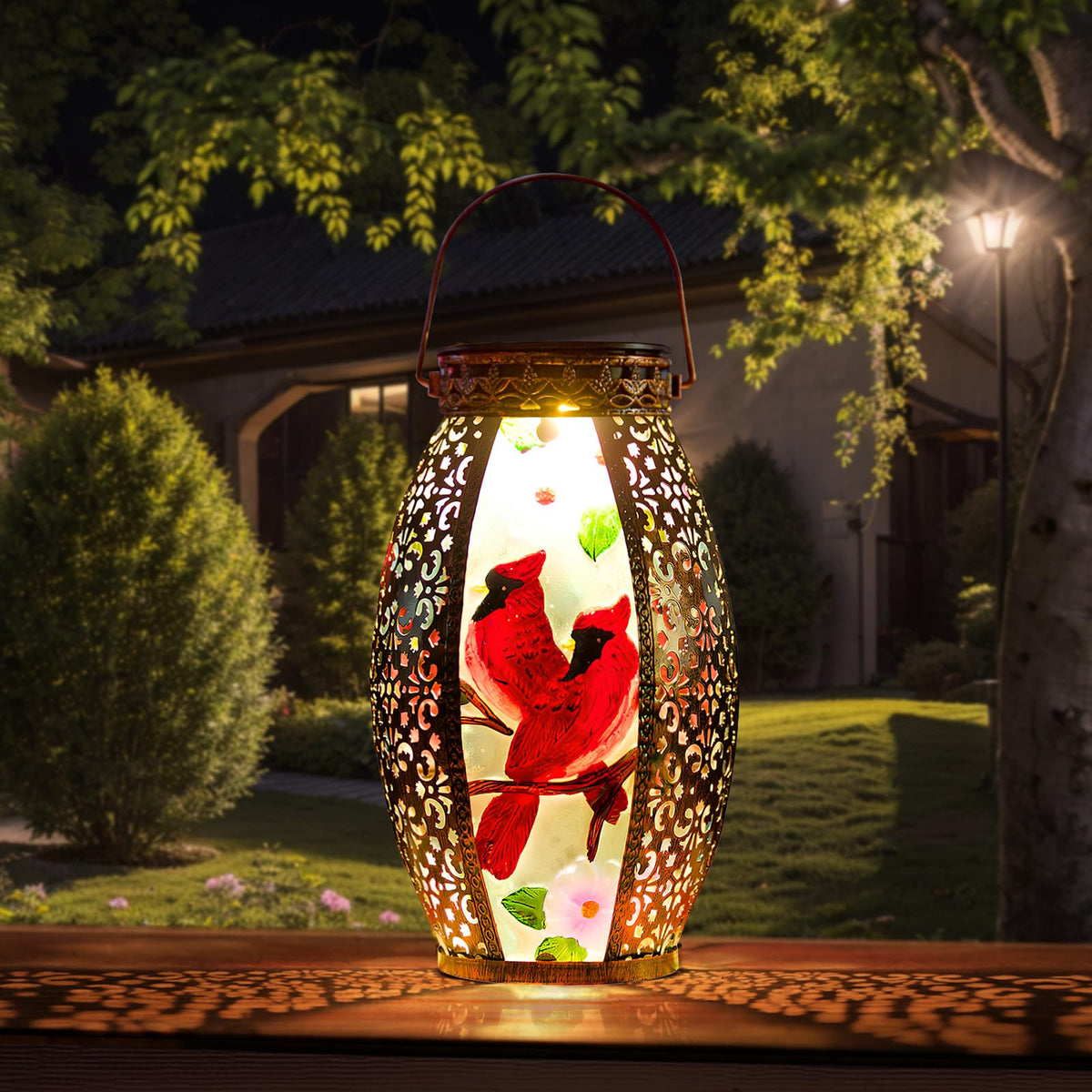 SUNNYGARDEN Cardinal Outdoor Solar Lanterns Waterproof 13.8'' Large Hanging Solar Lantern Decorative Cardinal Solar Lights for O