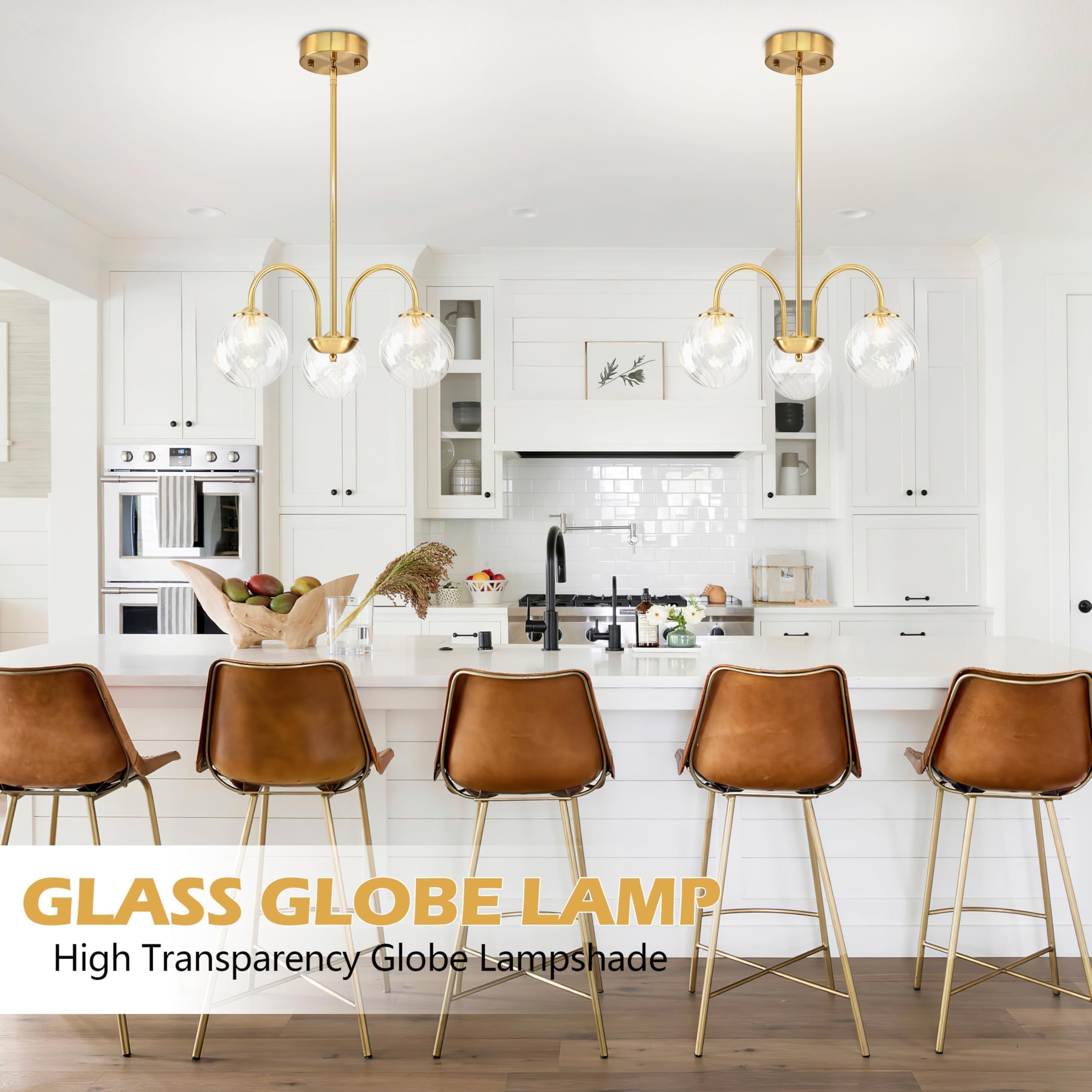 Bagood 3 Lights Globe Pendant Light Gold Sputnik Chandeliers 19.6    Modern Sputnik Chandelier With Clear Glass Globe Shade Dimm