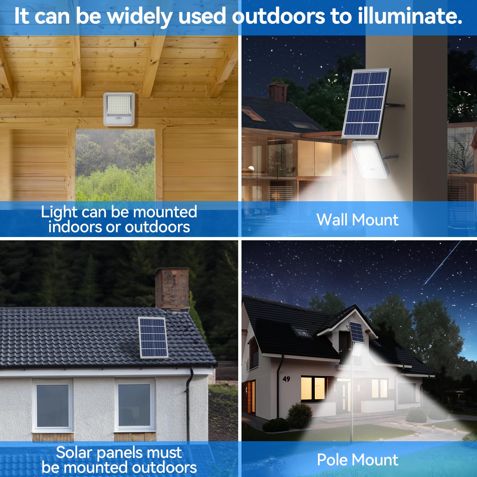 TENKOO 1500W Solar Street Flood Lights - 110000LM, IP67 Waterproof, Dusk to Dawn, Black, Model LF242W for Yard, Garden, Pathway