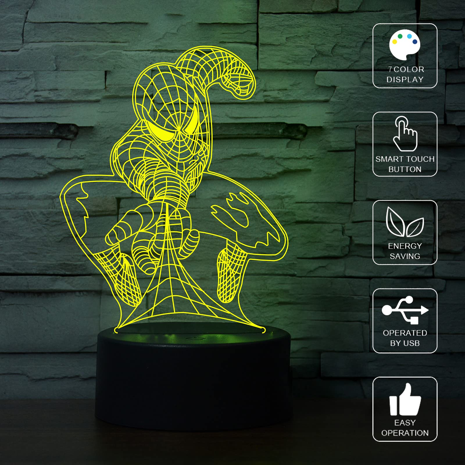 Wandaiyong 3D Illusion Led Night Light,Visual Creative 7 Colors Gradual Changing Touch Switch Usb Table Lamp For Holiday Gifts Or Home Decorations