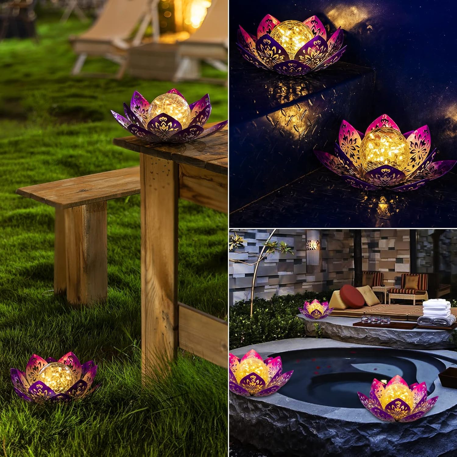 Huaxu Solar Garden Lights Outdoor Decorative - Bright Lotus Flower Table Lamp, Waterproof Solar Lights For Patio Pathway Yard Ba