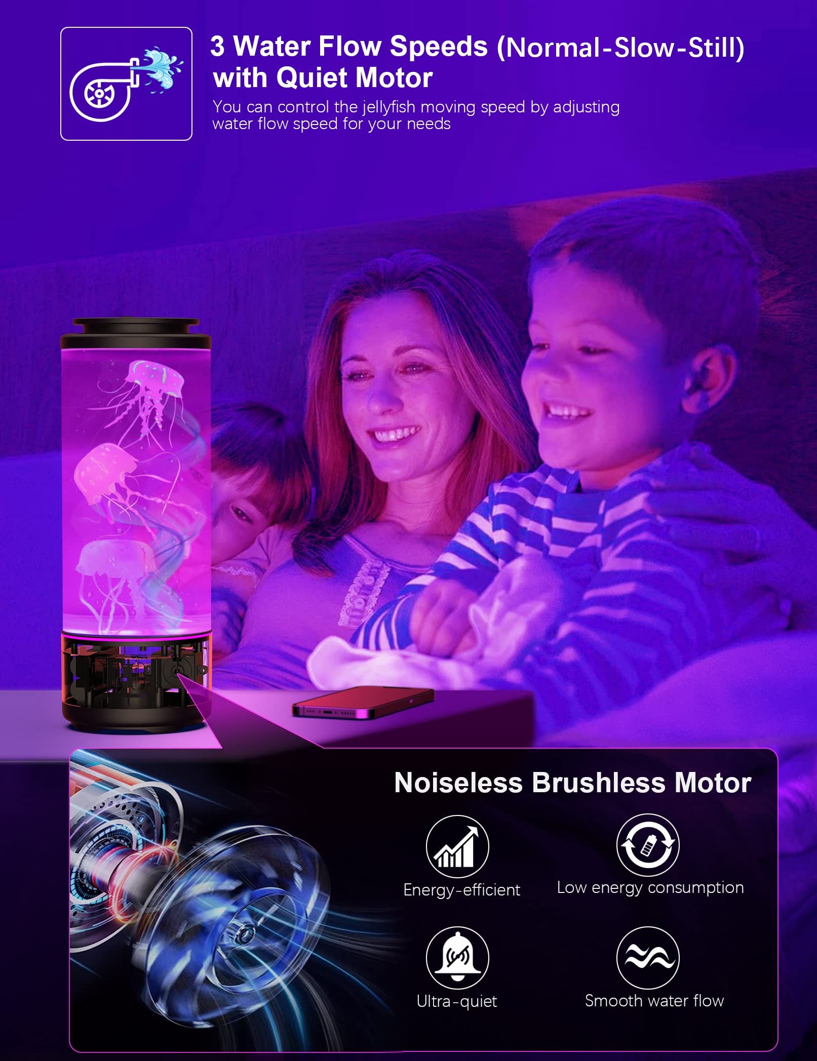 Eyesound Jellyfish Lamp Bluetooth Speaker, 12" Borosilicate Glass, 7 Color Modes, Mood Light for Home & Office, Black Jellyfish Model Y15