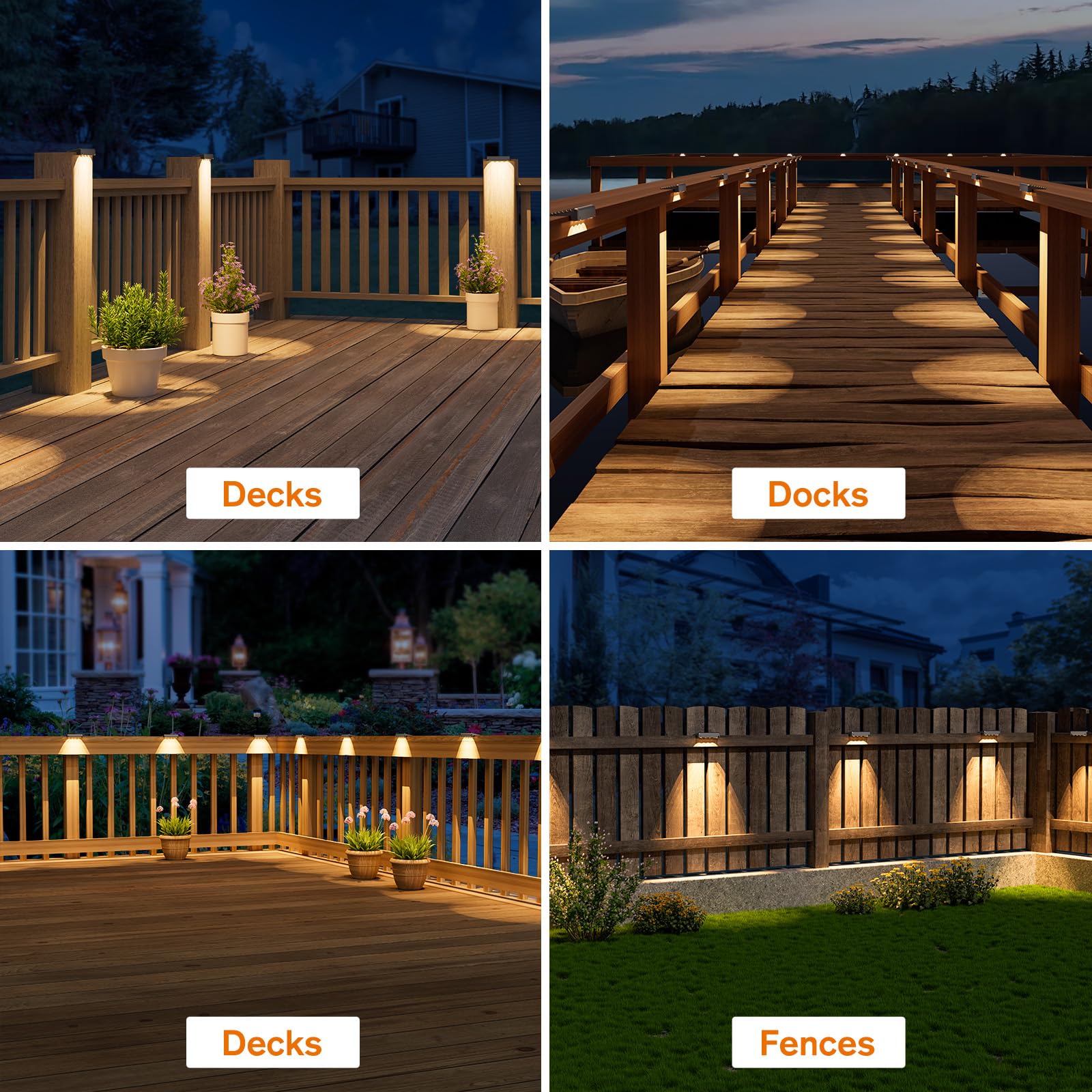 NIORSUN Solar Deck Lights, IP65 Waterproof LED Stair Lights, 8 Pack, Large Size, Black, Model HWL666-F