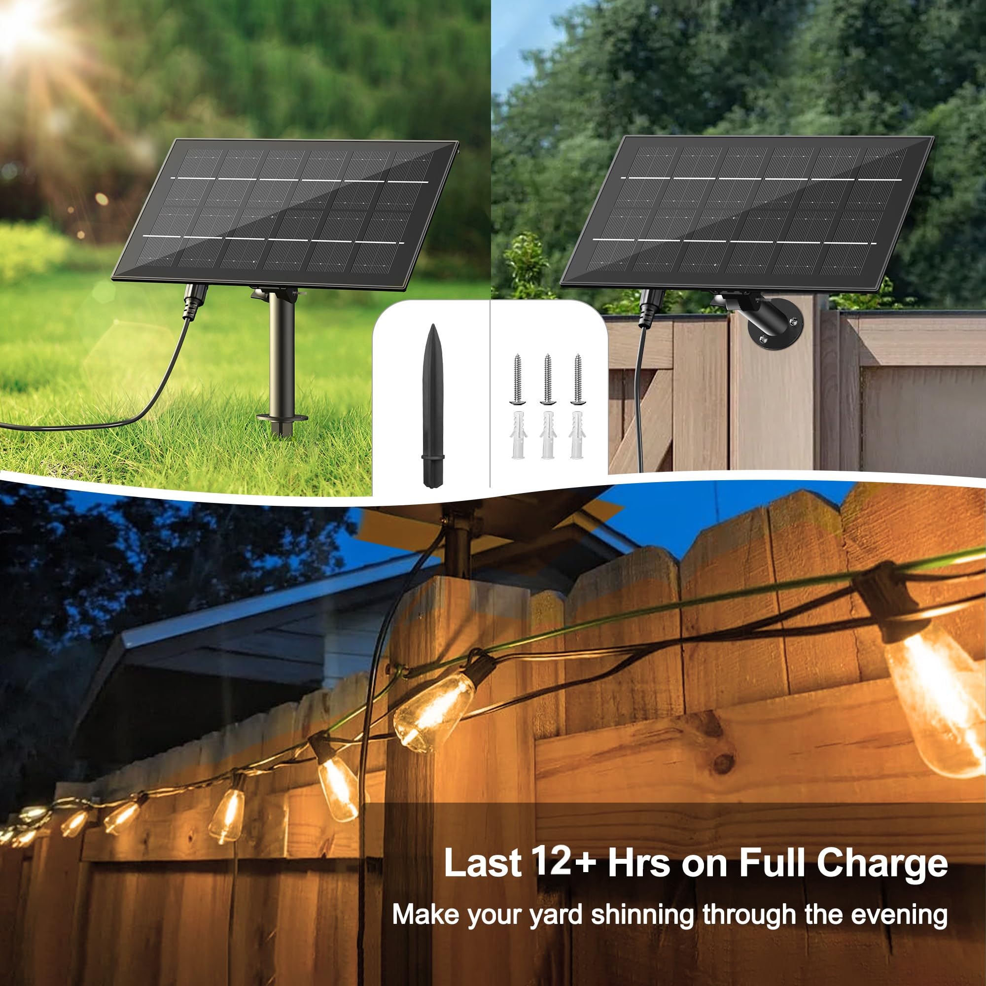 Stright Solar String Lights 120FT with Remote, 30 Sockets, Warm White LED, Weatherproof ST38 Bulbs for Backyard & Cafe