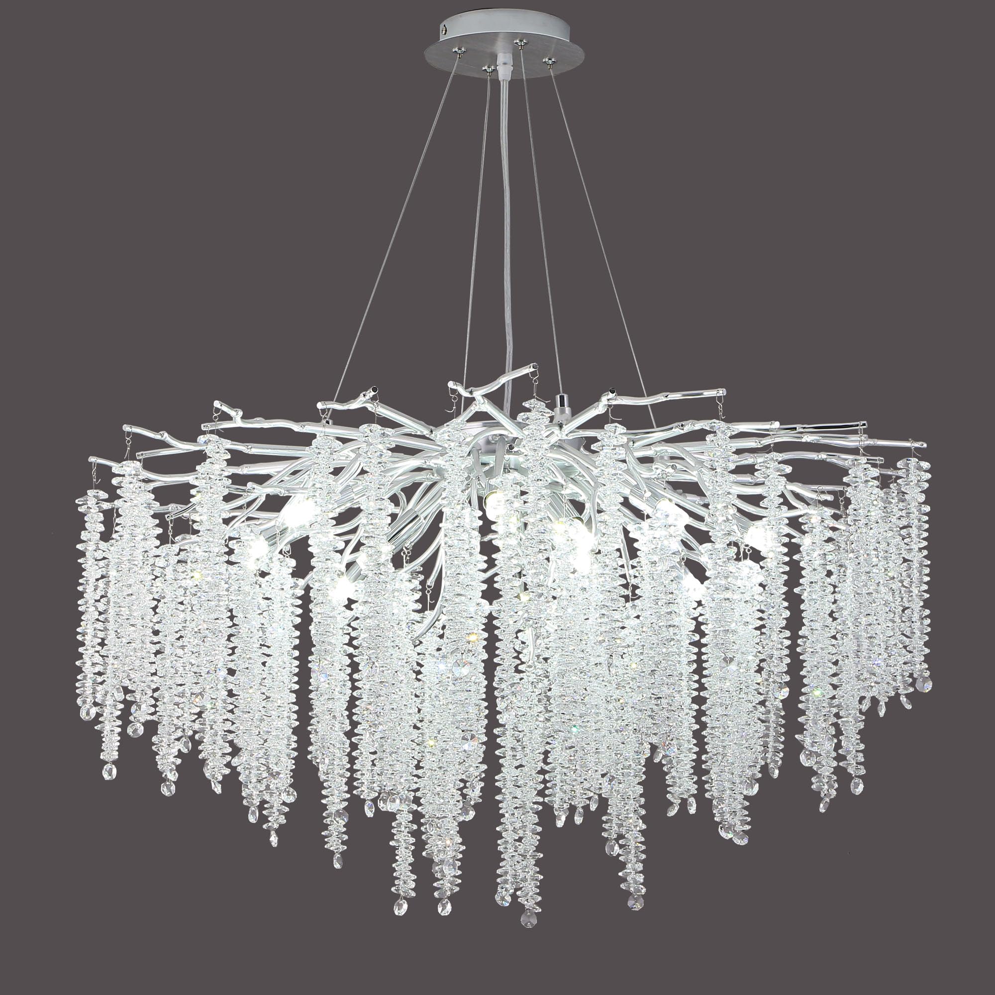 Upfelw Crystal Tree Branch Chandelier Silver D31.5, Modern Art Deco Large Raindrop Branch Chandelier Lighting Fixture for Living