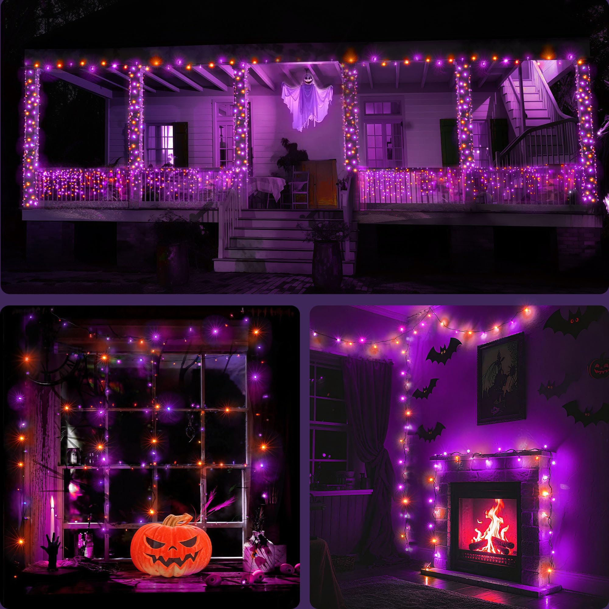 Wbao Halloween Lights Orange Purple 300Led 108Ft Super Bright String Lights  Ul Certified  8 Lighting Modes  Timer  Connectable  Memory & Waterproof For Indoor Outdoor Halloween Decorations