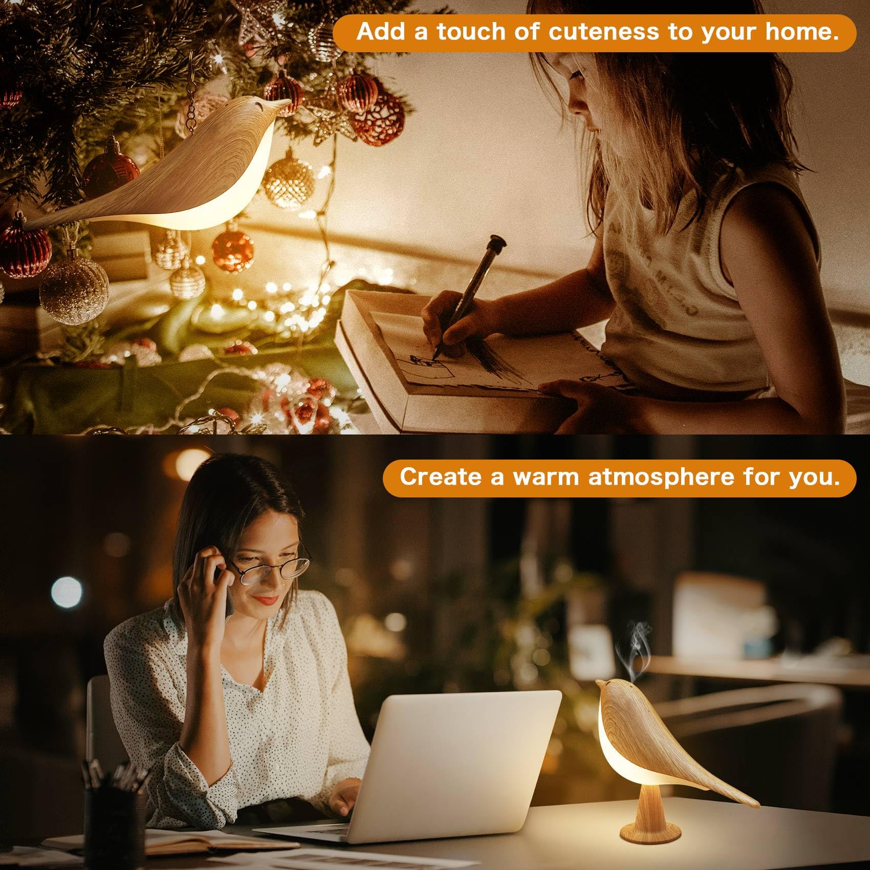 Vvin 2 In 1 Small Desk Lamp, Bird Cordless Table Lamp With 3 Color Temperature Dimmer And Touch Sensor - Rechargeable Battery Ni