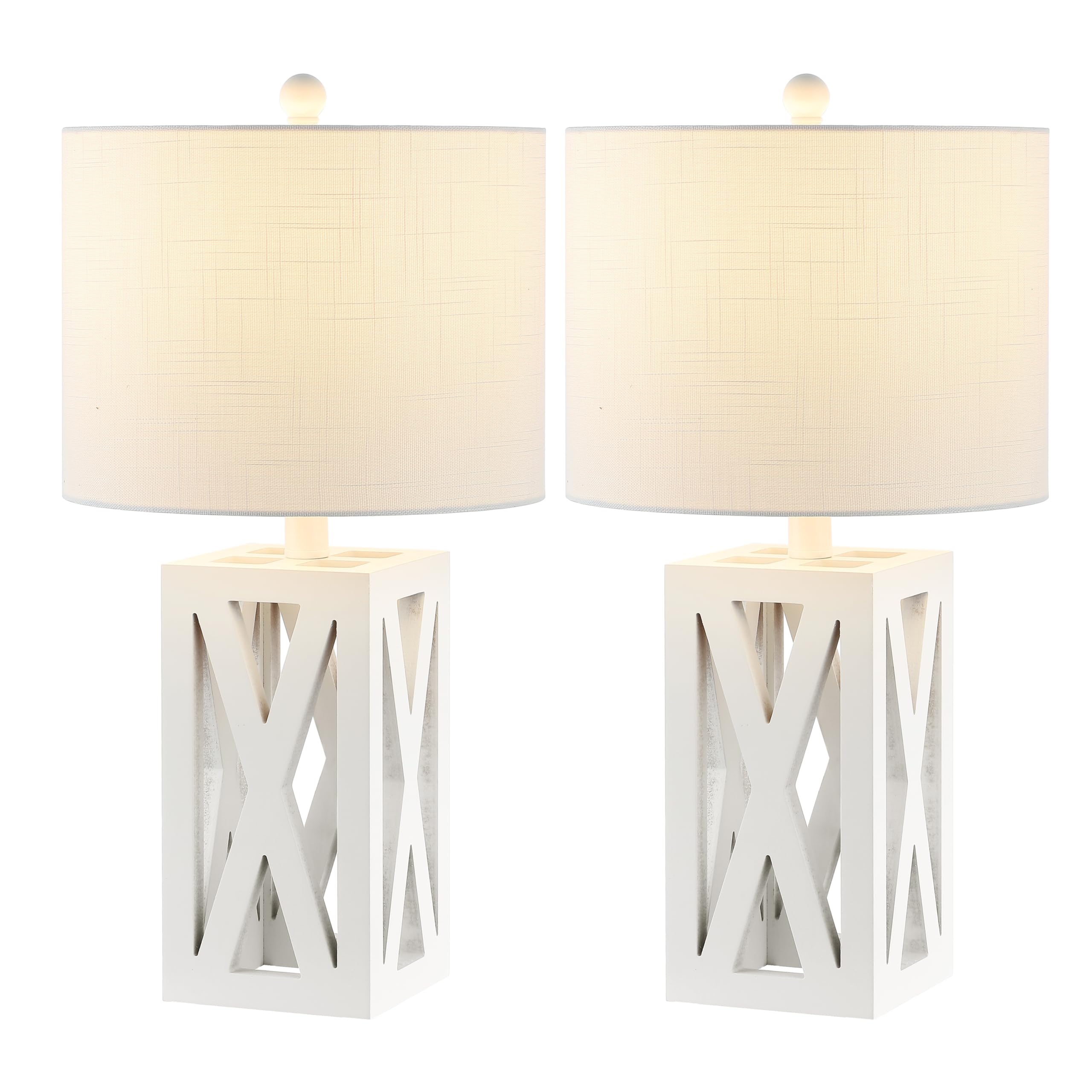 JONATHAN Y Wood LED Table Lamp Set of 2, 21.5in White, Rustic Farmhouse, Model JYL1062B-SET2