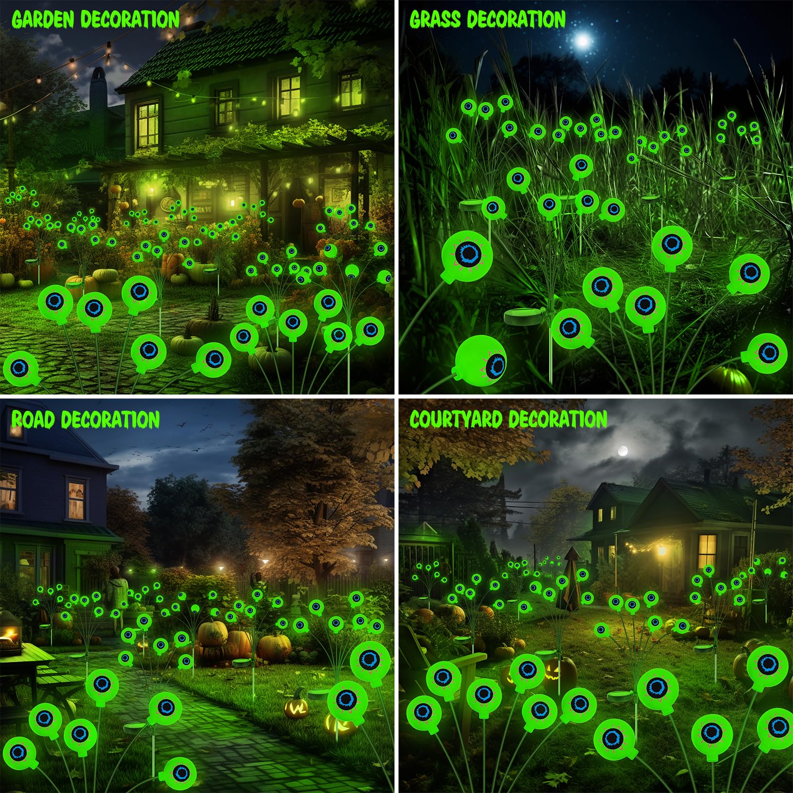 Halloween Decorations Outdoor Solar Halloween Lights, 2 Pack 12 Led Scary Halloween Eyeball Lights Solar Firefly Swaying Lights, Halloween Solar Lights For Outside Path Yard Garden Lawn Decor, Green