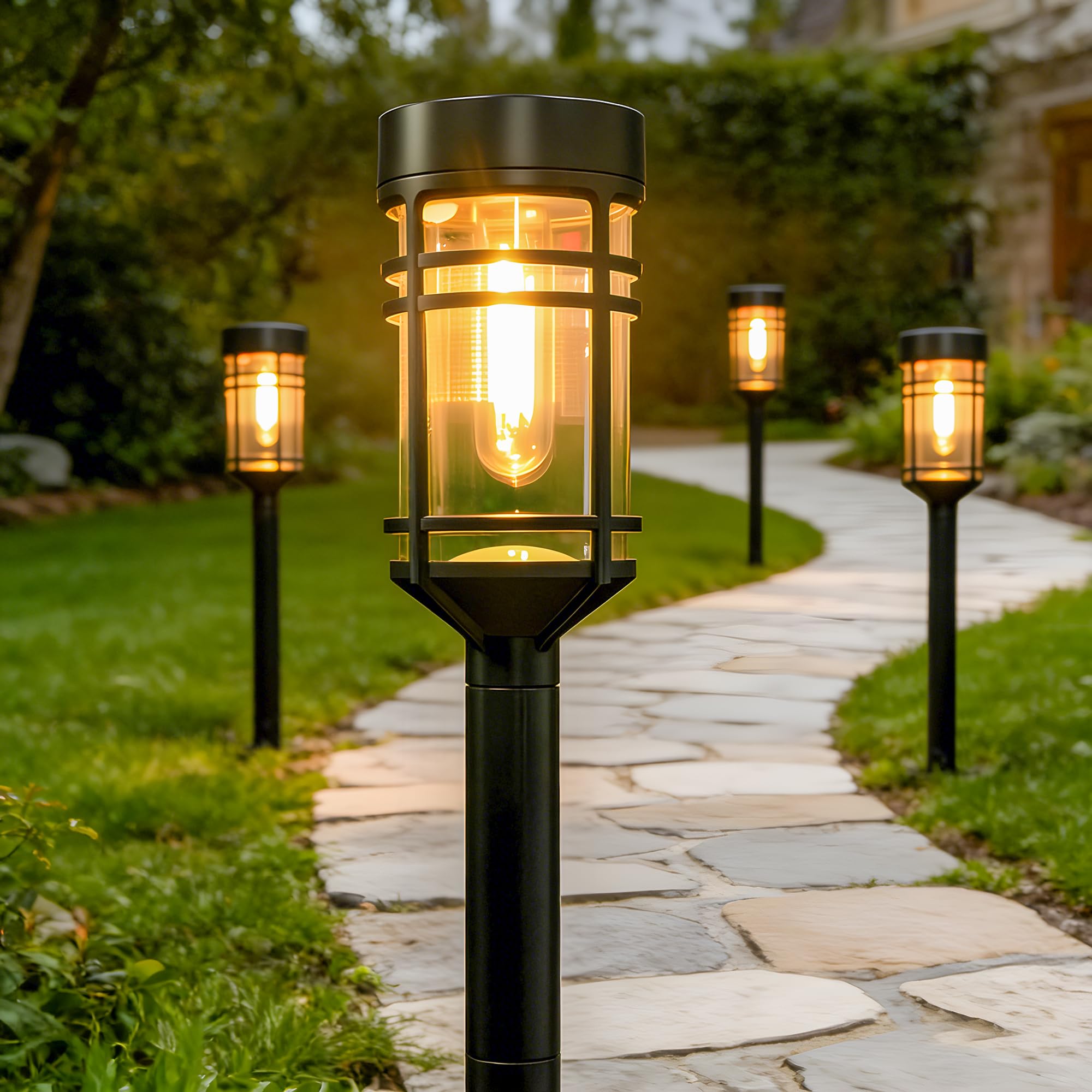Ollny Solar Pathway Lights Outdoor 6 Packs, Solar Garden Lights IP65 Waterproof, LED Solar Powered Path Light Auto On/Off, Lands