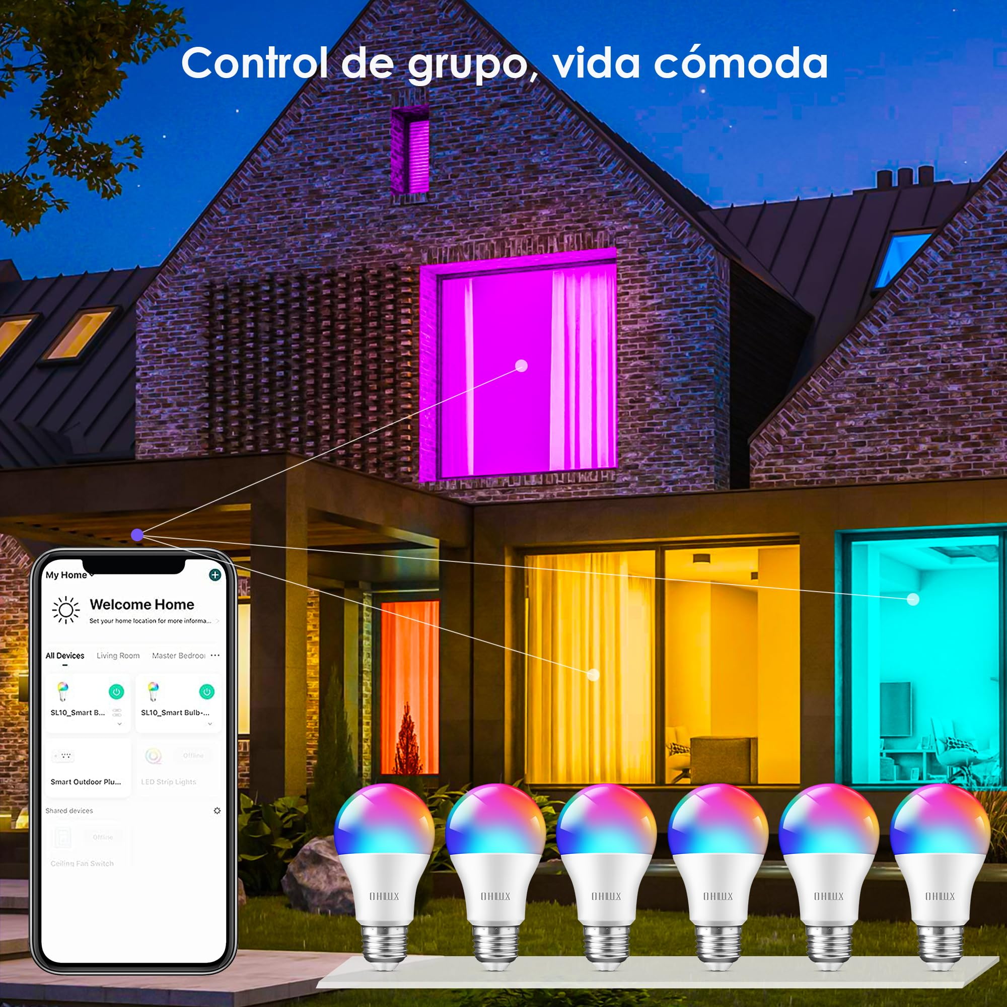 Ohlux Smart Wifi Led Light Bulbs Compatible With Alexa Google Home 900Lumen 100W Equivalent, Rgbcw Multi-Color, 2700-6500K Dimma