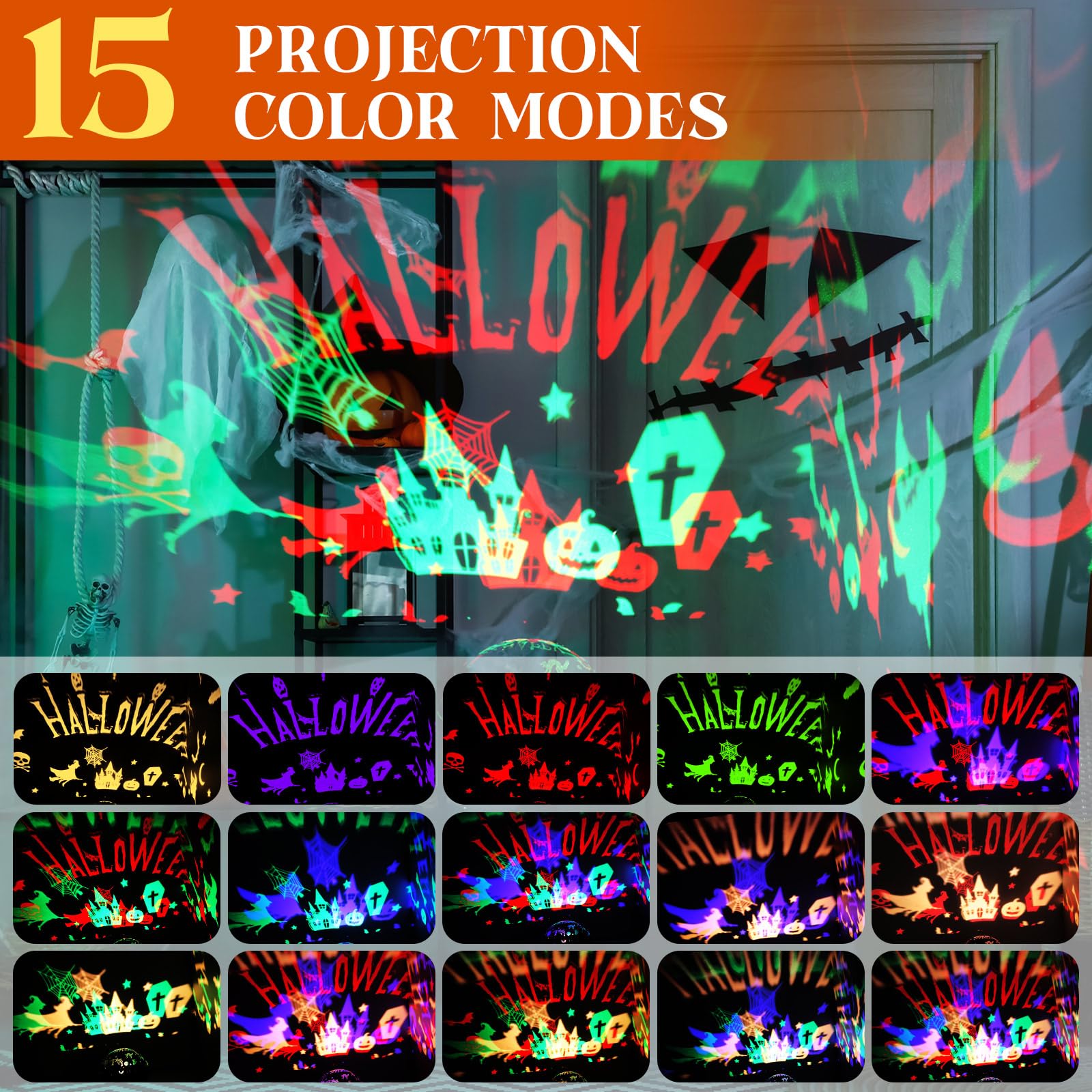 Rossesay Halloween Projector Lights Indoor Happy Halloween Projection Light Led Spooky Pumpkin Ghost Spider Decorative Outdoor Lighting Projectors For Halloween Party Holiday Garden Landscape Decor