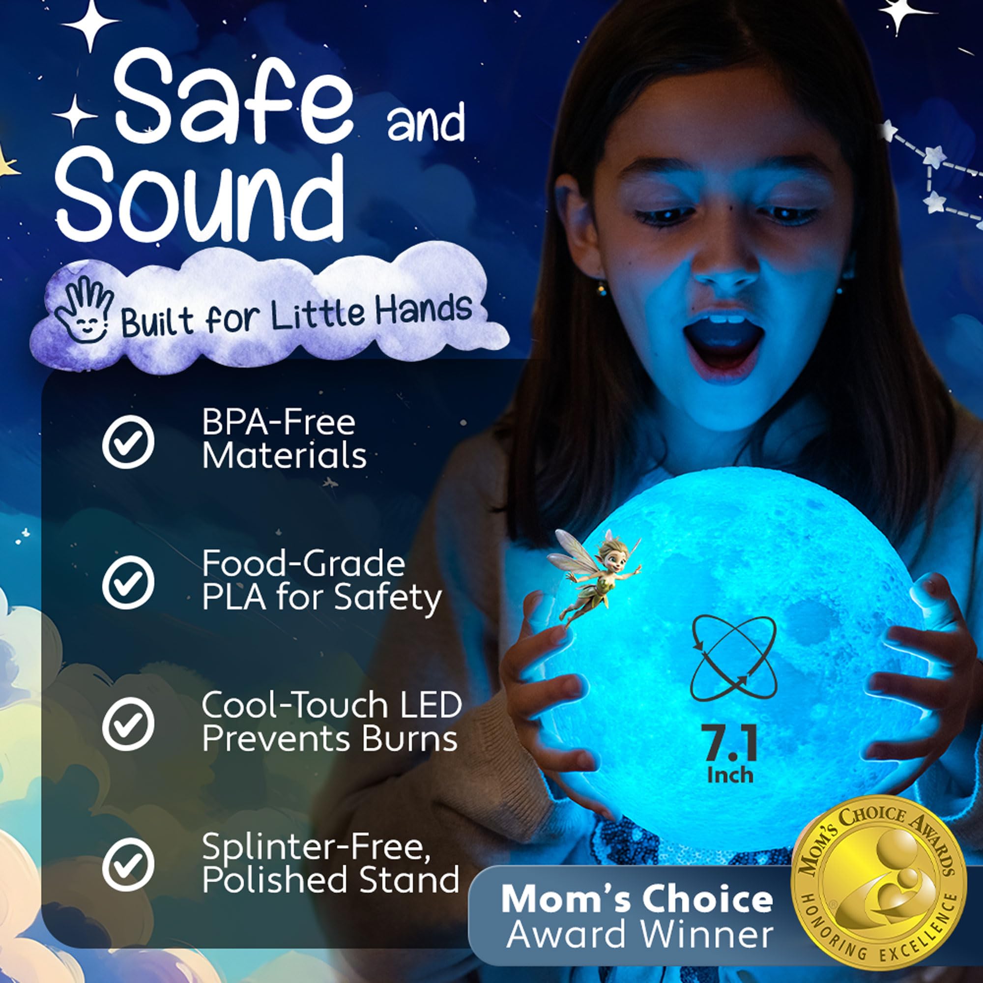 Mind-glowing 3D Moon Lamp - 16 Color LED Night Light for Kids - 7.1 Inch Multicolor Globe with Stand, Touch/Remote Control