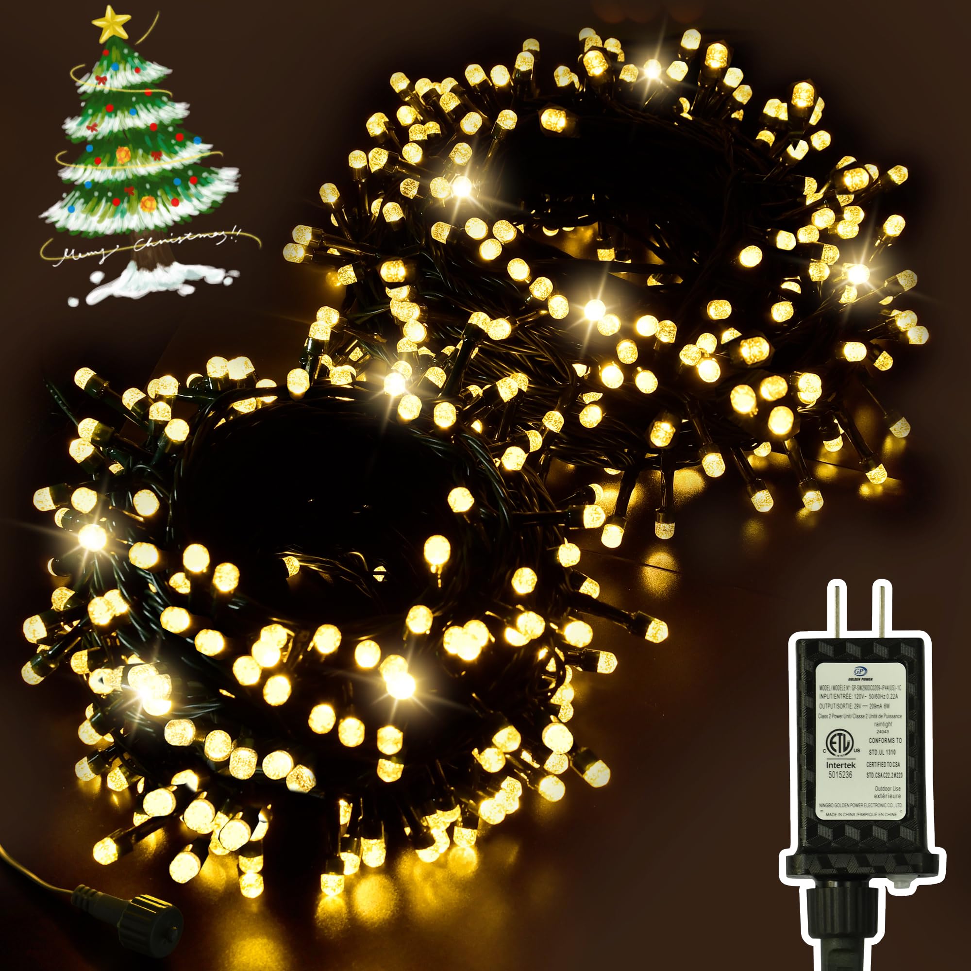 ULG Upgraded 2-Pack 186FT 500 LED Christmas String Lights, Extendable Waterproof Fairy Lights with Memory Function, 8 Modes, Bub