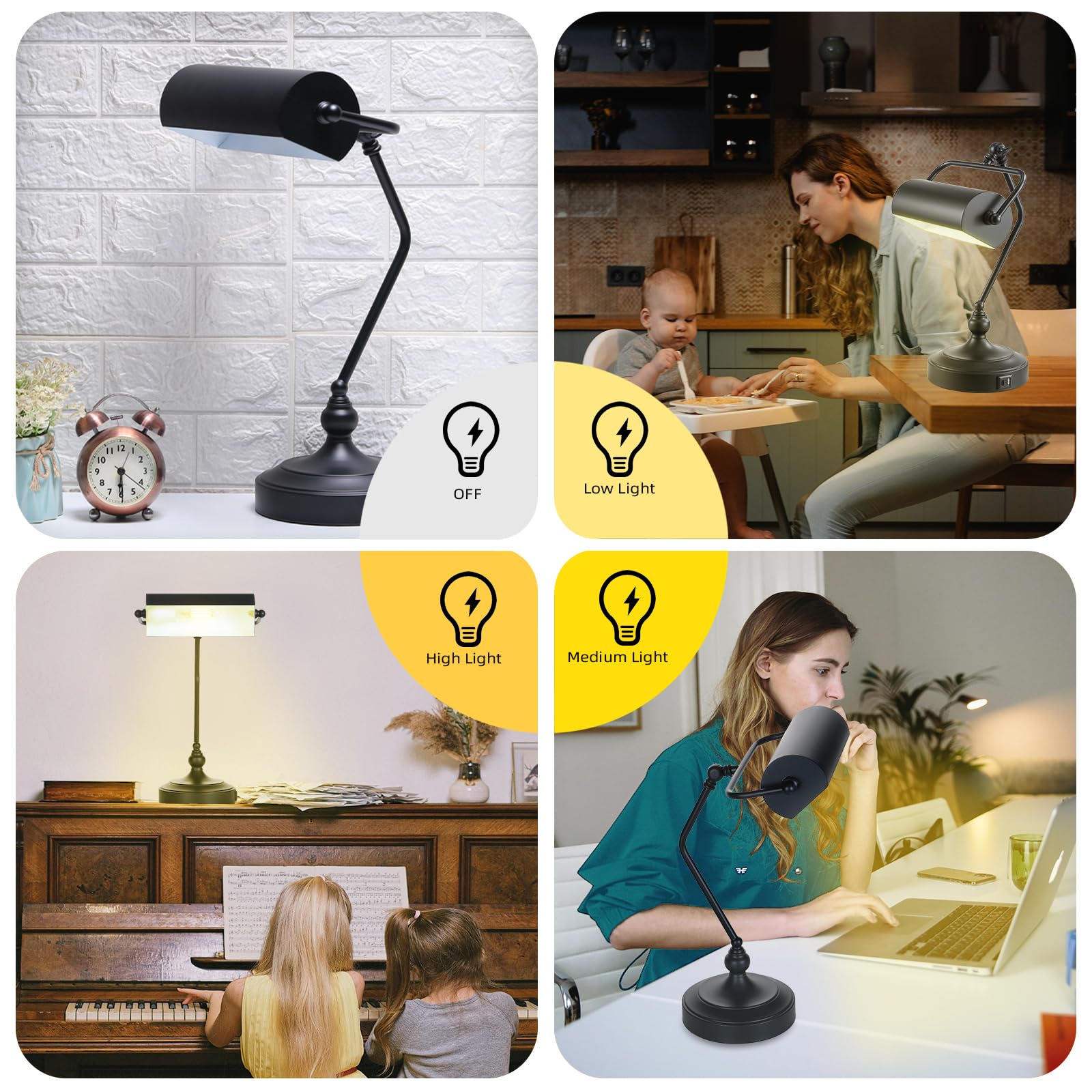 Conca Classic Antique Touch Adjustable Led Desk Lamp, Bank Lamp, Piano Lamp, Eye Protection Table Lamp With Output Charging Port