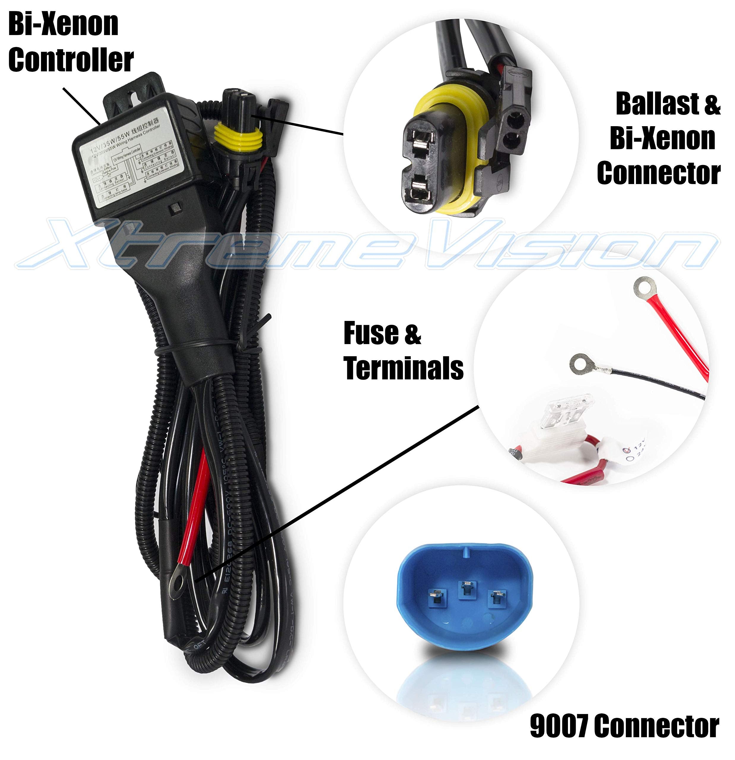 Xtremevision 9007 Bi-Xenon 6K 35W Ac Xenon Bundle - Slim Ac Ballast & Headlight Bulb - Hb5, Light Blue - 1 Pair