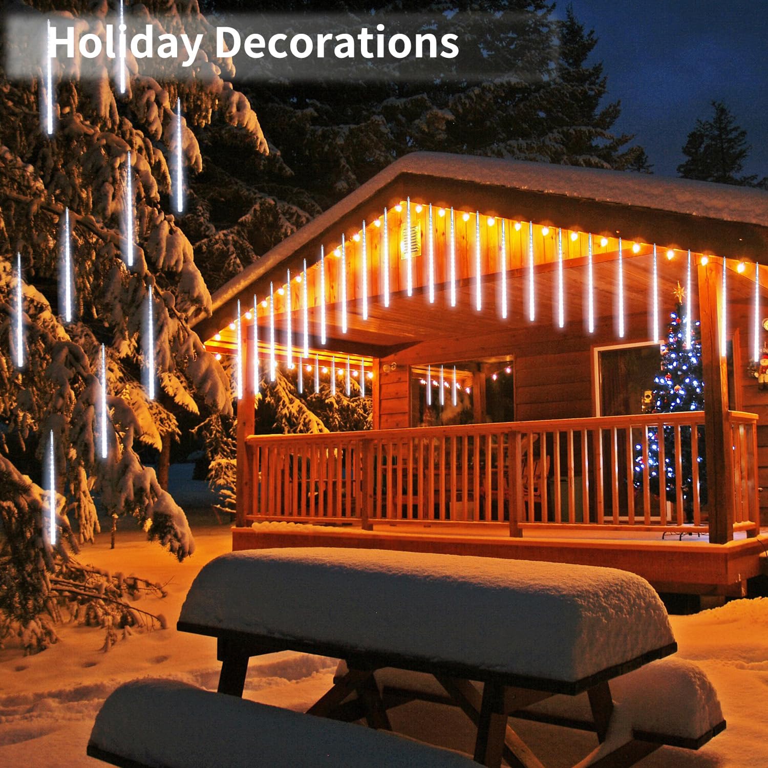 Jjgoo ?4 Pack? Christmas Meteor Shower Rain Lights 12Inch  Totally 40 Tube 960 Leds Raindrop Lights Icicle Light Outdoor For Halloween Xmas Wedding Party Tree Holiday Decor