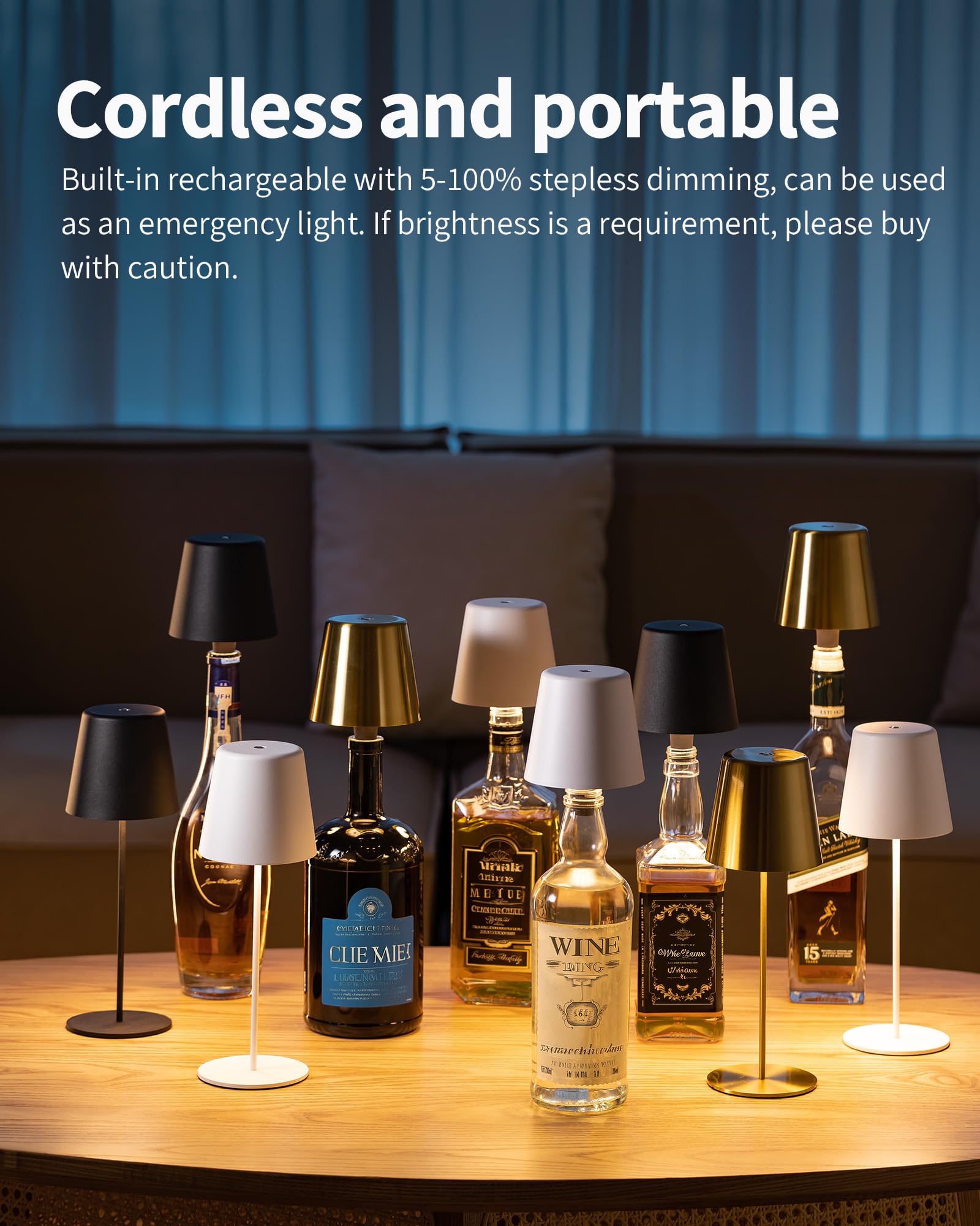 Newsee 2 Pack Bottle Lamp For Rechargeable Cordless Table Lamps, Led 3 Color Dimmable Battery Powered Wine Bottle Light, Portabl