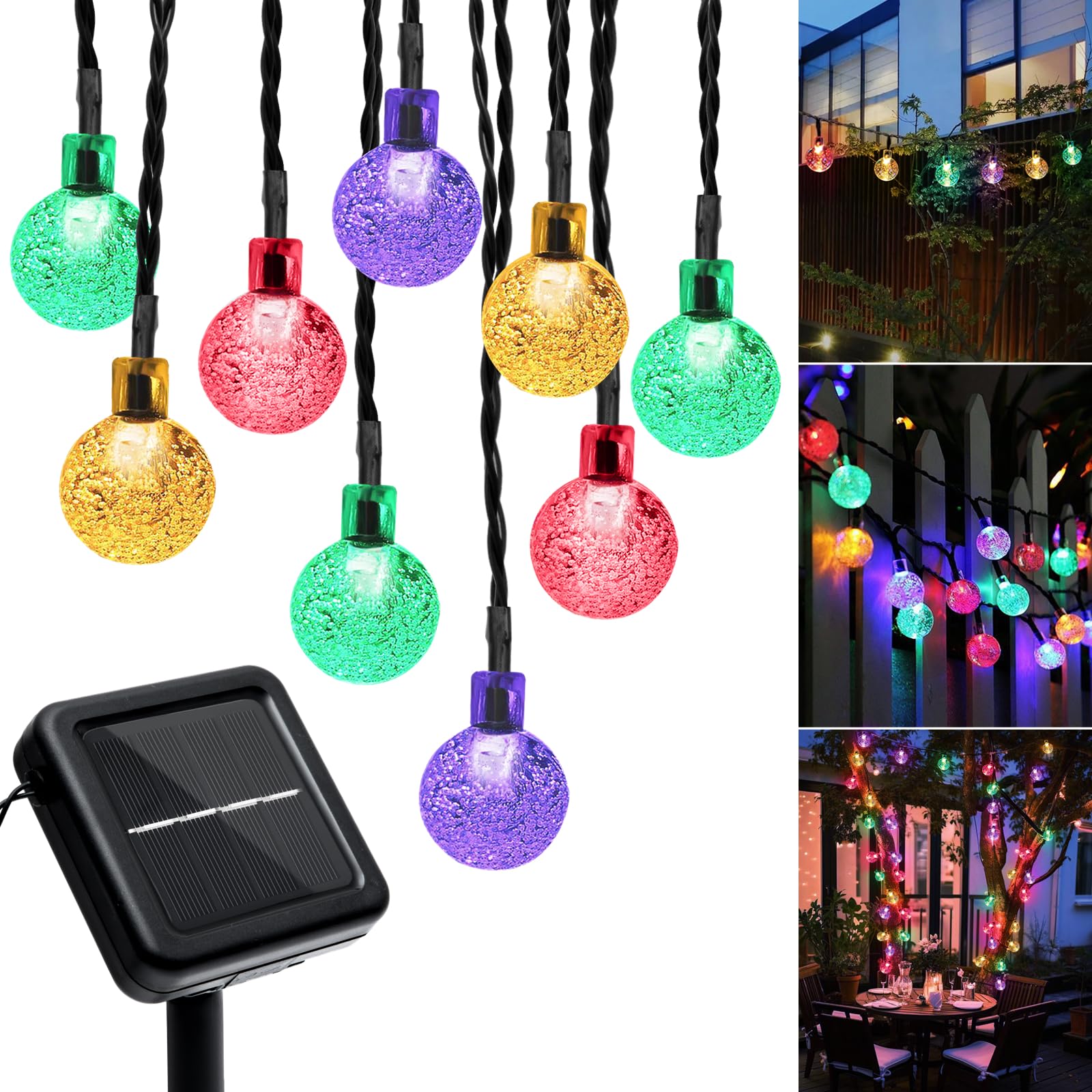 Galavasen Outdoor Solar String Lights, 46FT 66LED 8Modes Crystal Color Solar Powered Christmas Fairy String Lights for Outside Y