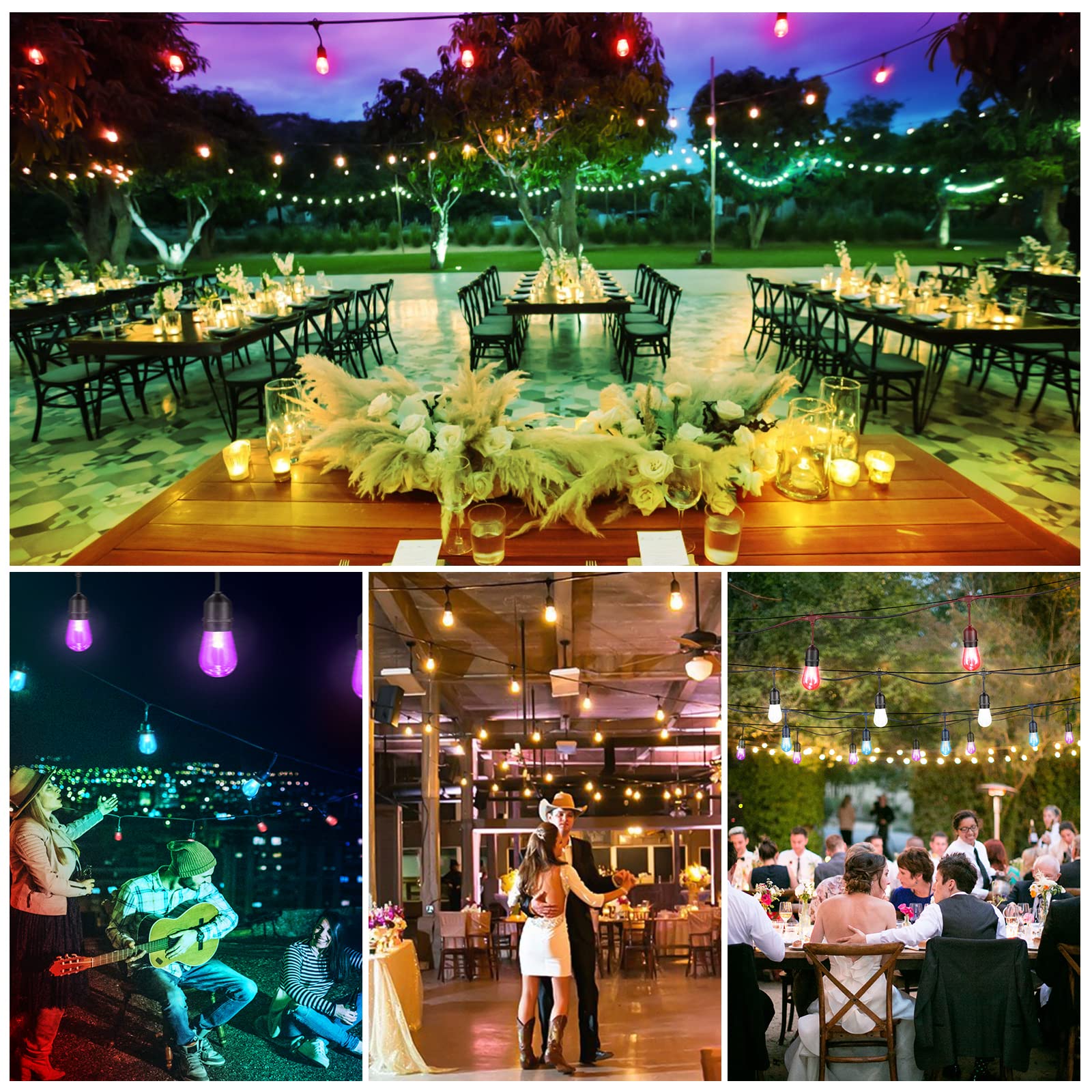 Mlambert 144Ft(3X48Ft) Multicolor Outdoor Patio Lights, Dimmable Rgb Cafe String Lights With 45+6 Waterproof Led Bulbs For Garde