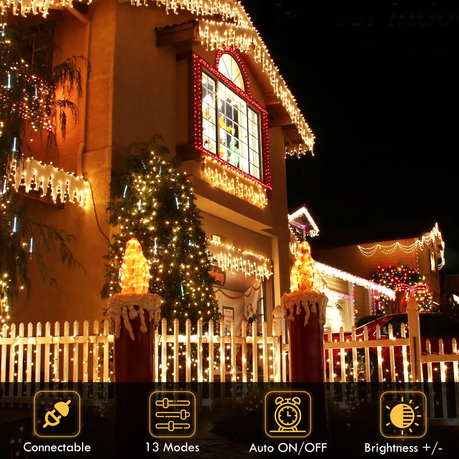 Warm White to Cool White Color Changing 300 LED 115FT Christmas String Lights for Outdoor&Indoor, 8 Modes Christmas Decorations