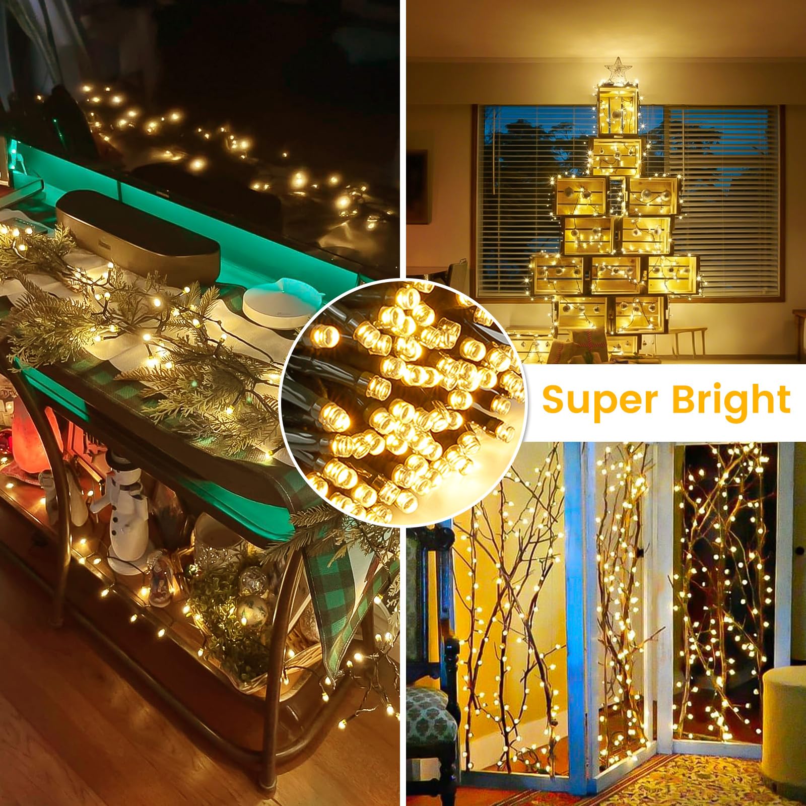 Connectable 300Led 99Ft 13Modes String Lights Indoor Outdoor | Extendable Green Wire Warm White Christmas Tree Lights With Timer