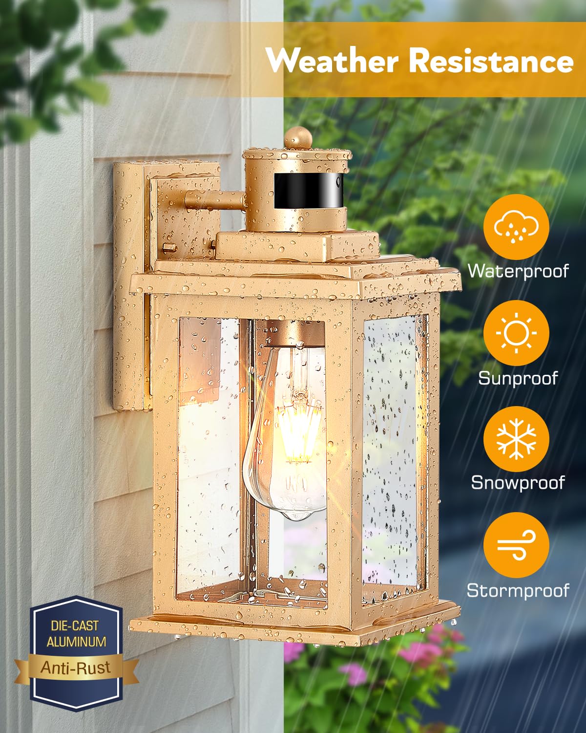 Vianis Motion Sensor Exterior Lights For House, Dusk To Dawn Outdoor Light Fixture Lantern, Gold Waterproof Outdoor Motion Senso