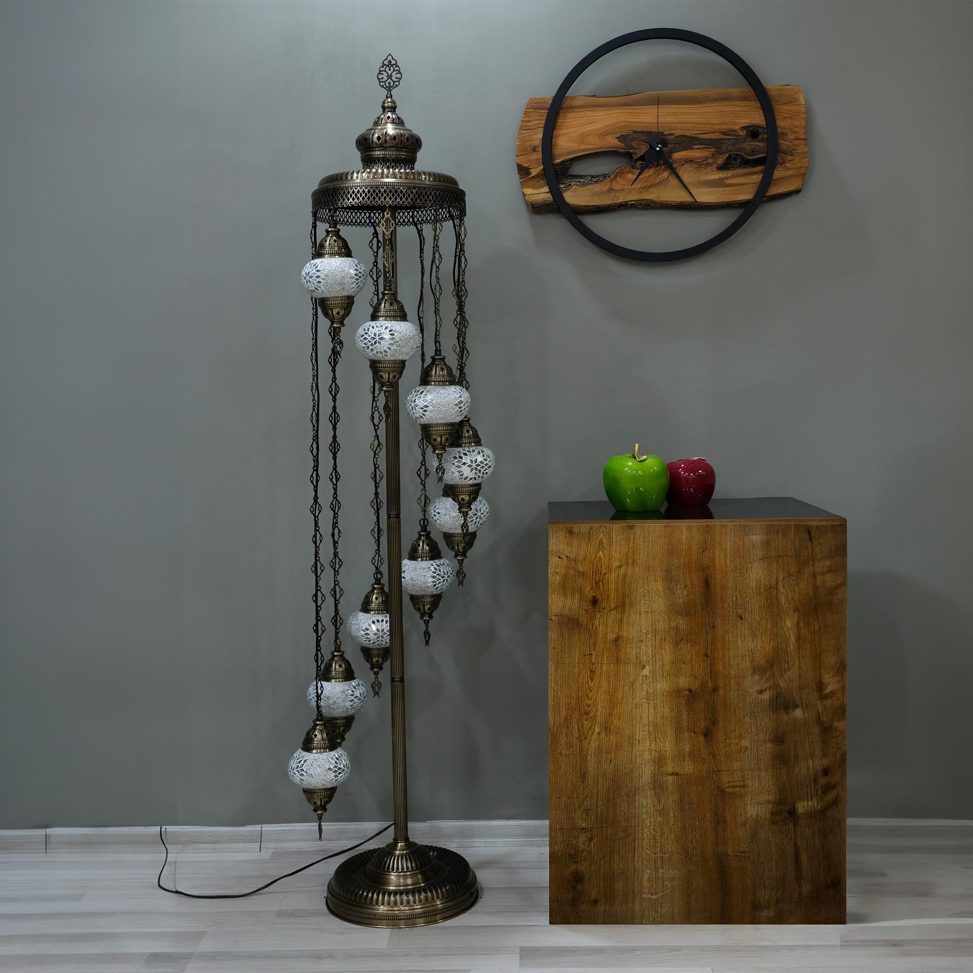 Asylove Turkish Lamp 9 Globe Mosaic Floor Lamp, Mosaic Standing Lamp 9 Globe Mosaic Moroccan Lamps Floor Lamp For Decorative Home Designs Offer 5 Inch Globe - Total Height 70 Inch (White)