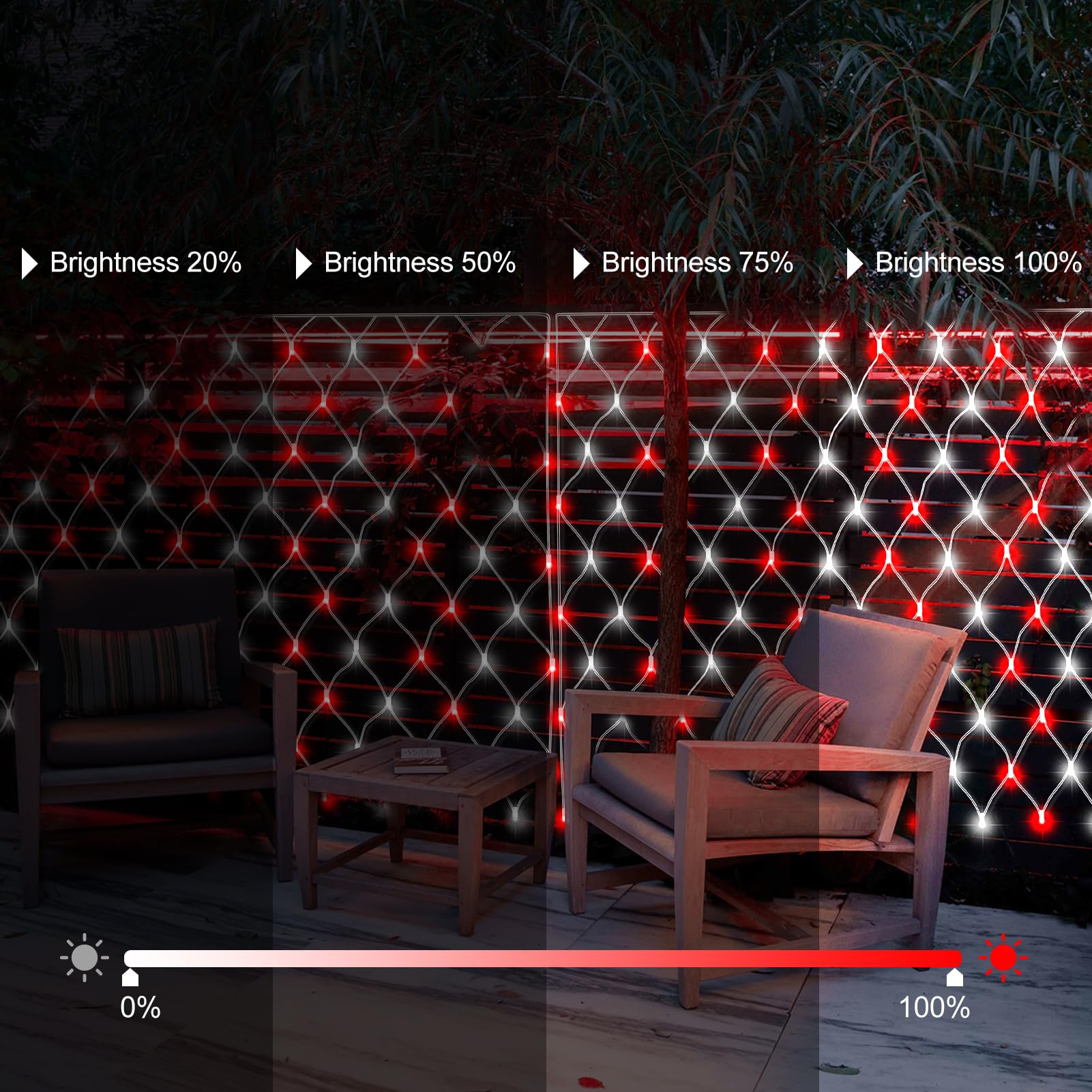 Battery Operated Christmas Red & White Net Lights, 5Ft X 5Ft 100 Led Net Fairy Lights 8 Modes Remote Timer Dimmable Garden Patio