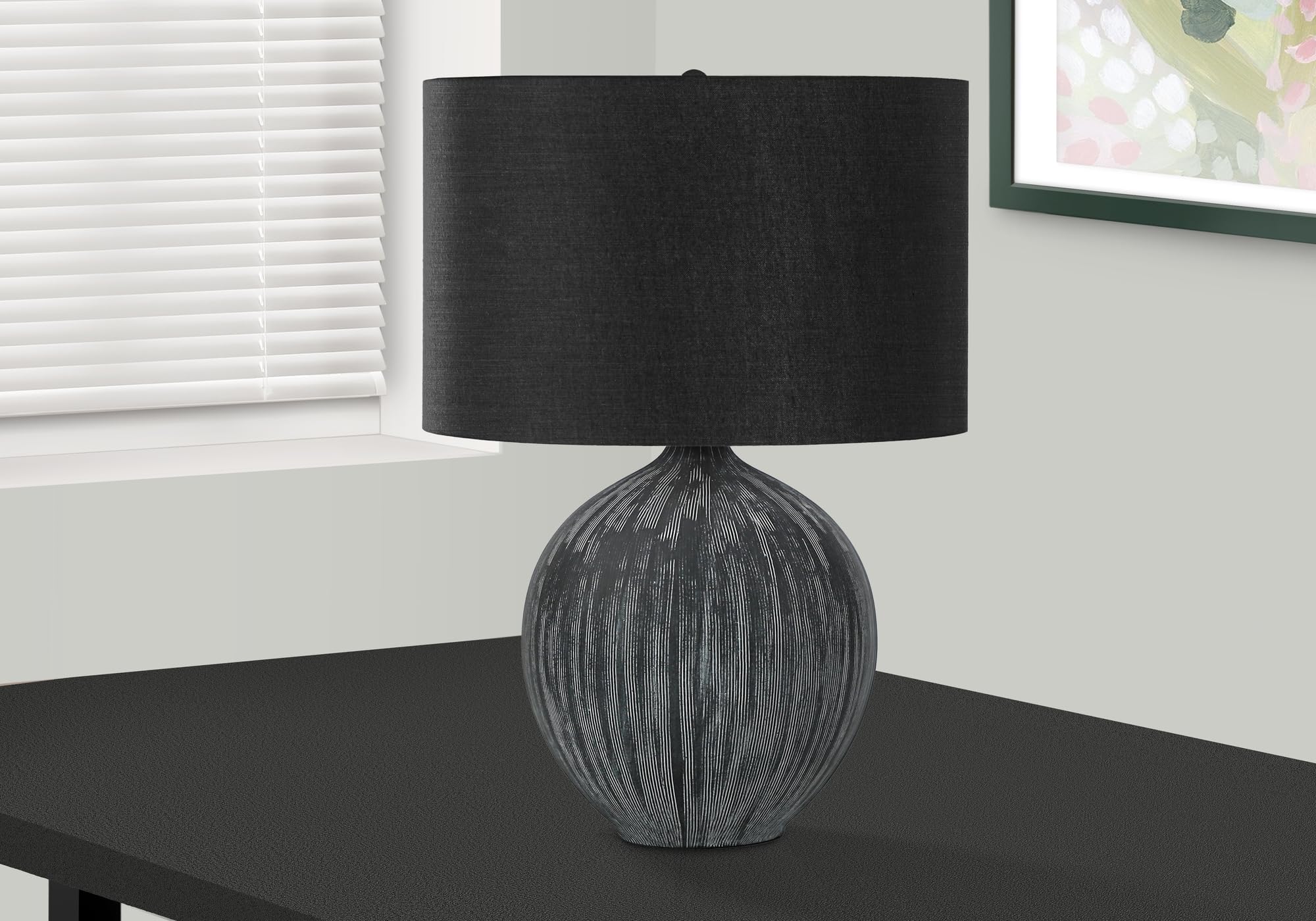 Monarch Specialties 9618 Lightingtable Lamp, Black Ceramic, Shade, Contemporary Lighting-23 H Table, 16&quot; L X 16&quot; W X 23&quot; H